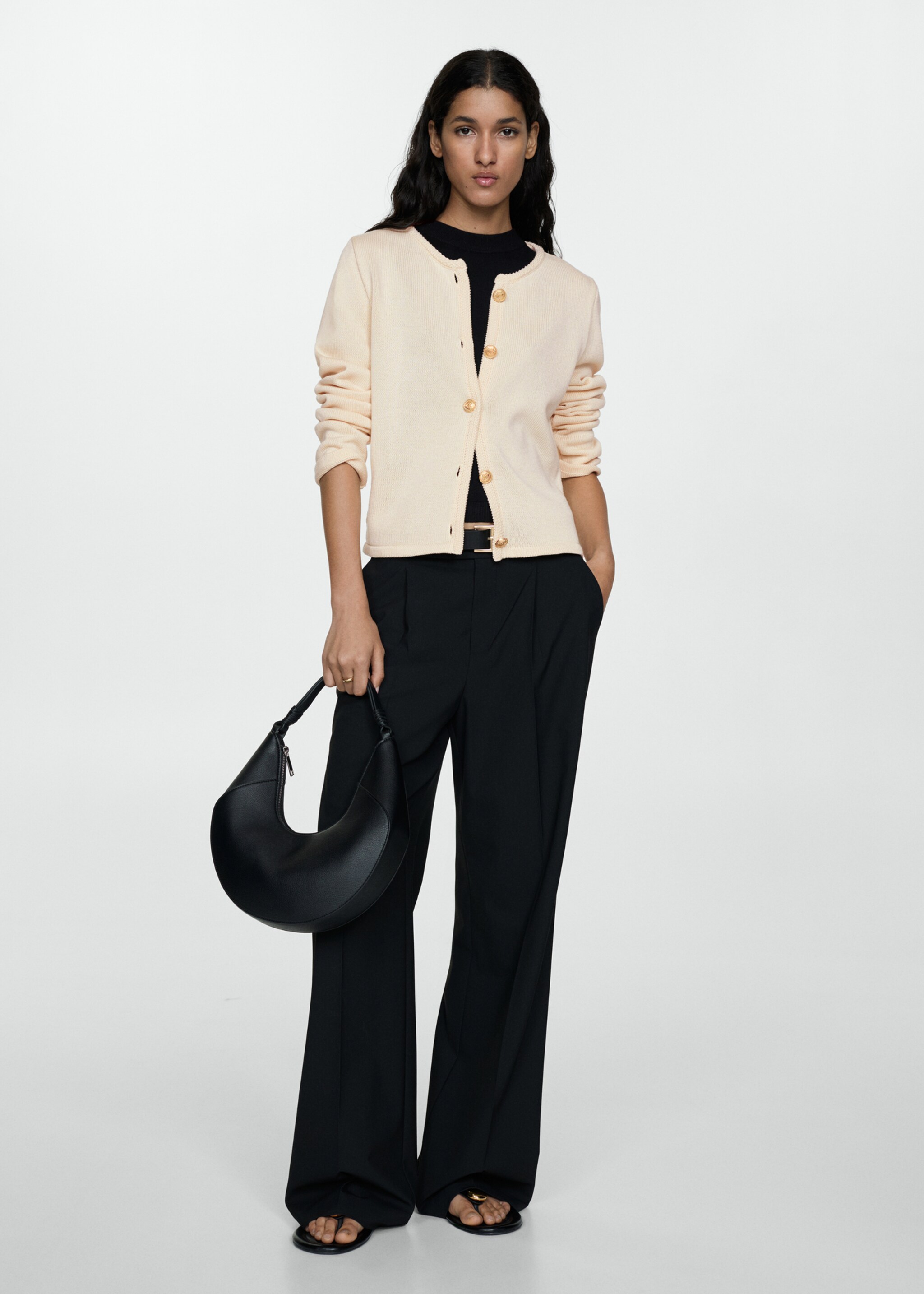 Knitted cardigan with jewel button - General plane, Ecru. Ref: 77080389-00.
