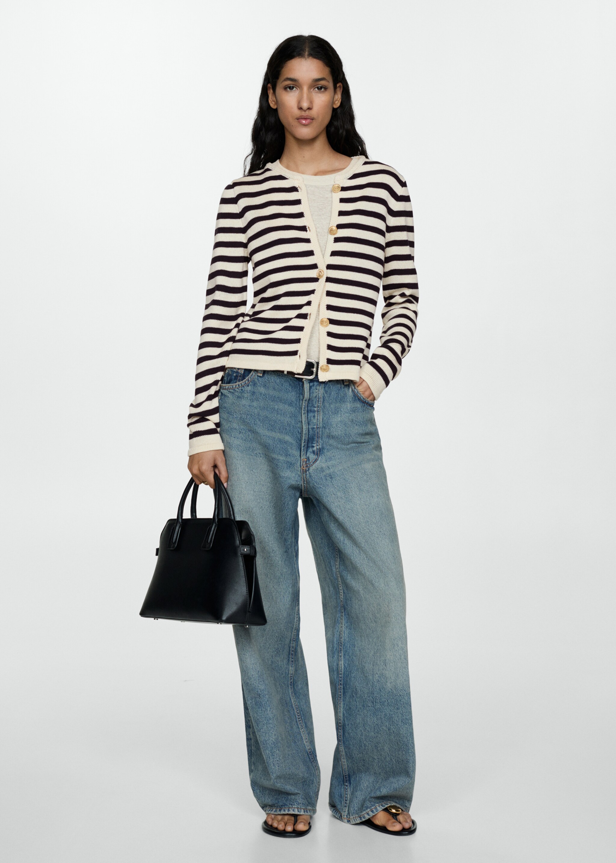 Knitted cardigan with jewel button - General plane, Dark Navy. Ref: 77080389-00.