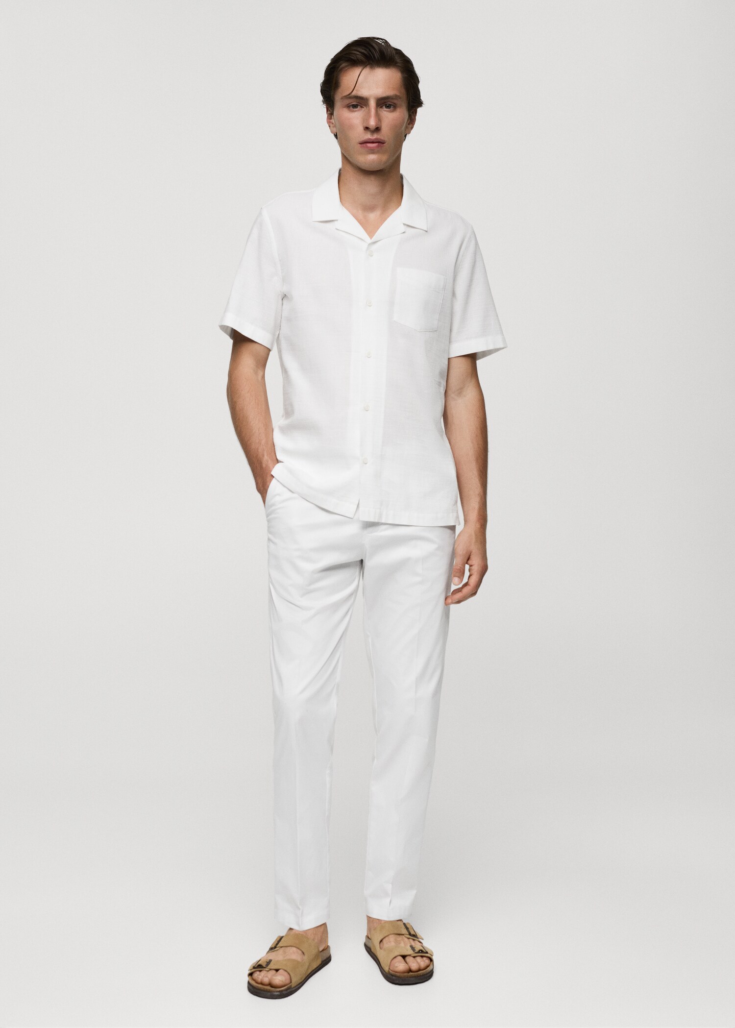 Regular-fit 100% seersucker cotton shirt - General plane