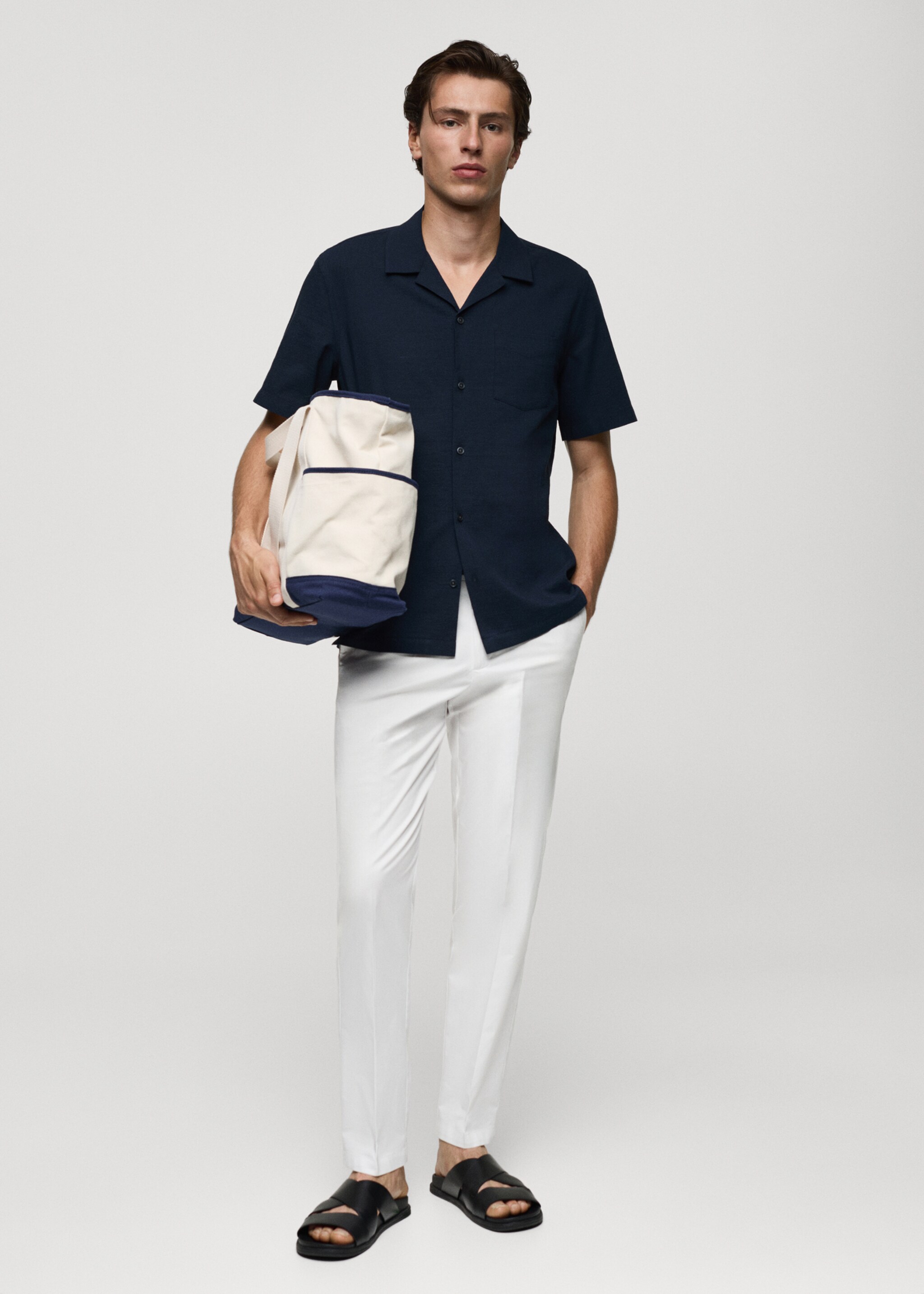 Regular-fit 100% seersucker cotton shirt - General plane