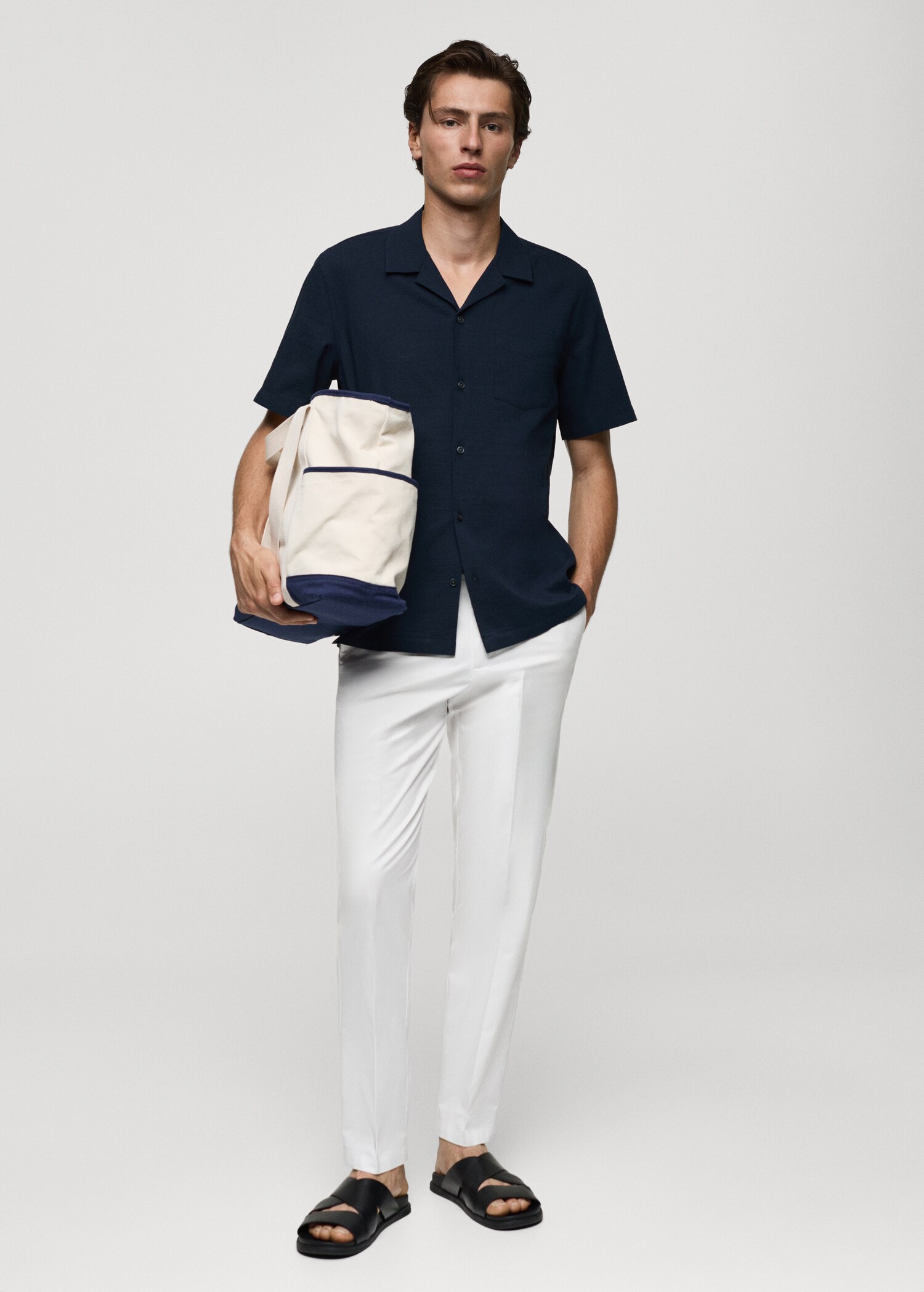 Regular-fit 100% seersucker cotton shirt - General plane