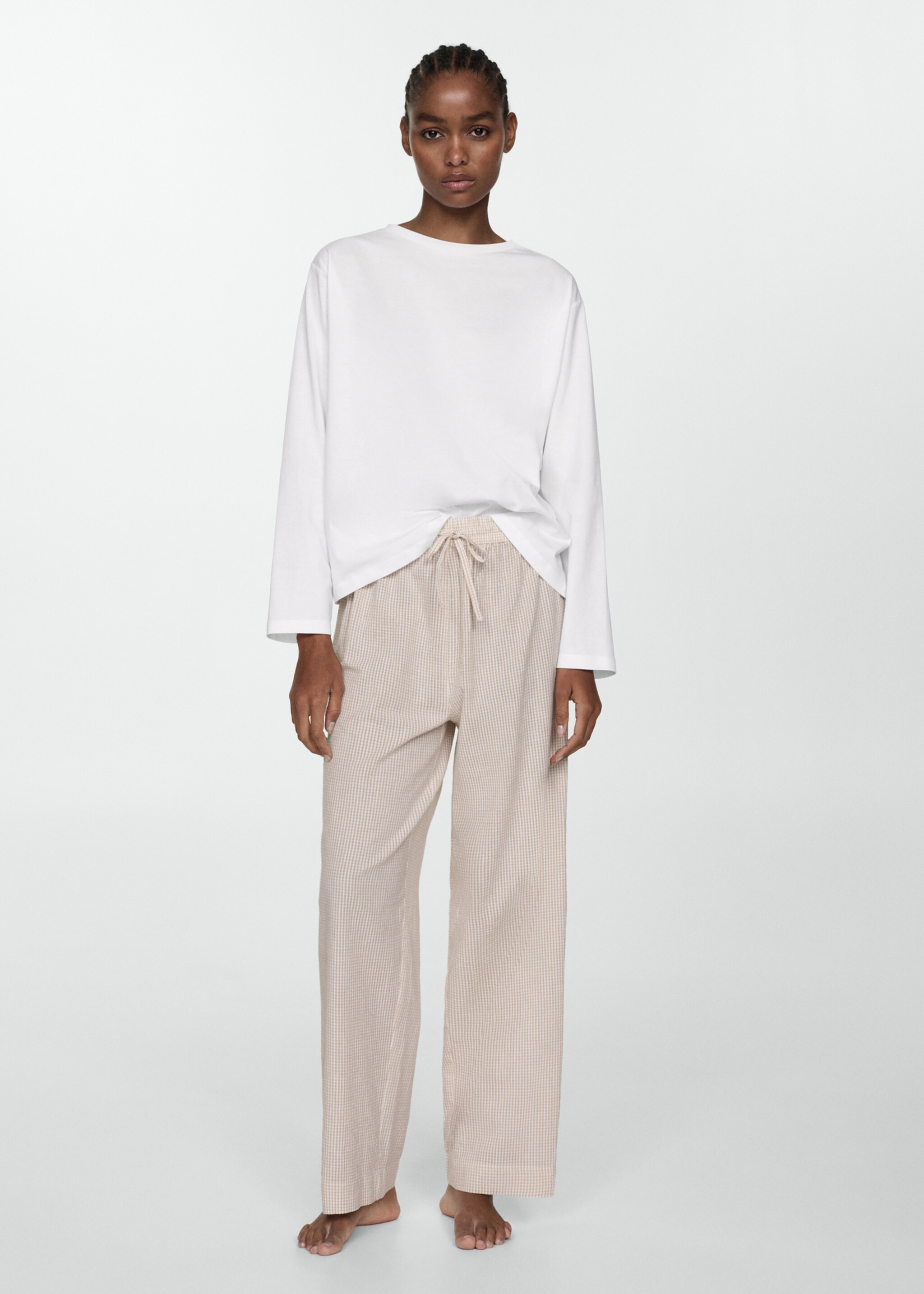 Zweiteiliger Pyjama aus Baumwolle - Allgemeine Ansicht, Beige. Ref: 77080574-00.