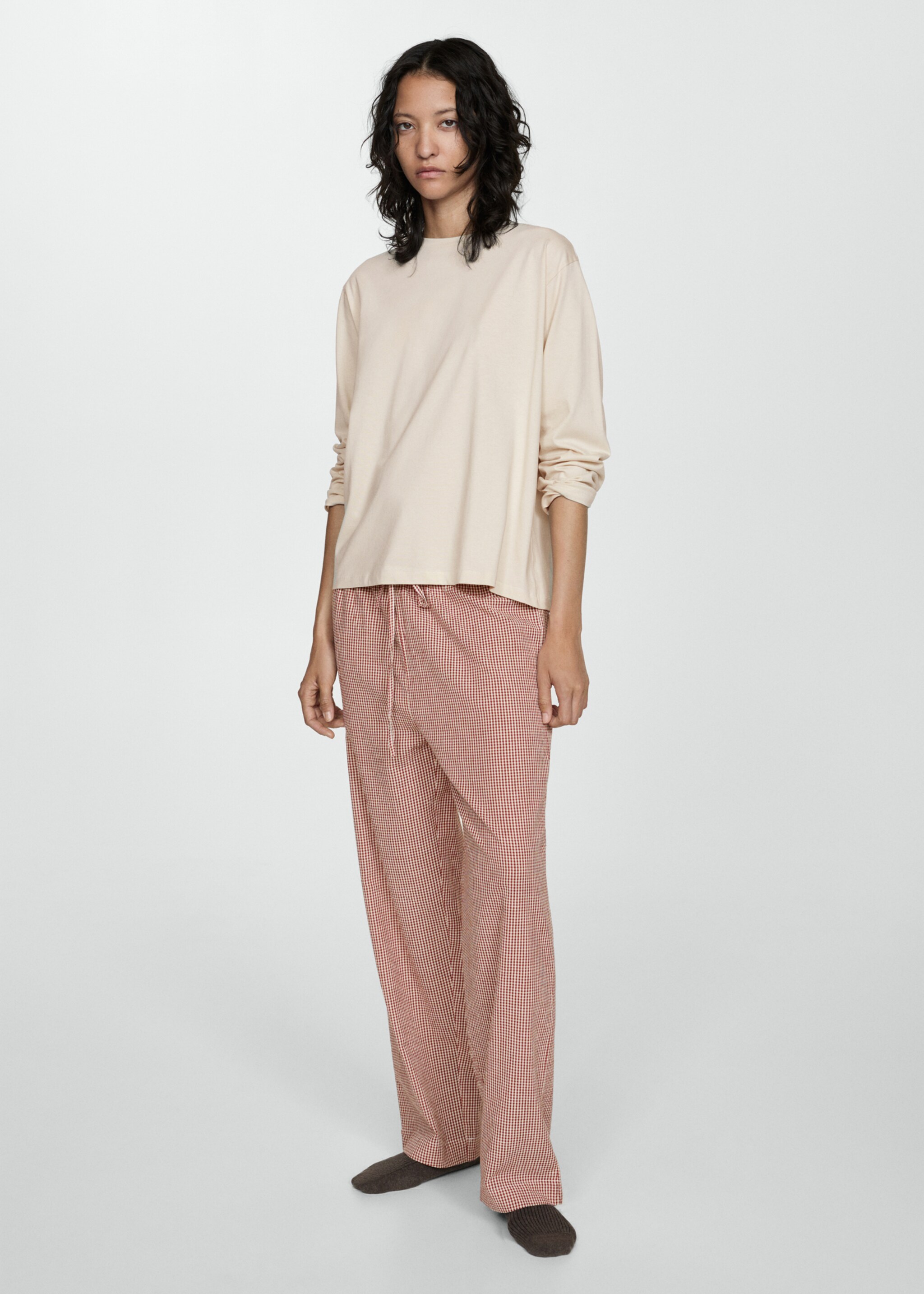 Two-piece cotton pyjamas - General plane, Maroon. Ref: 77080574-00.