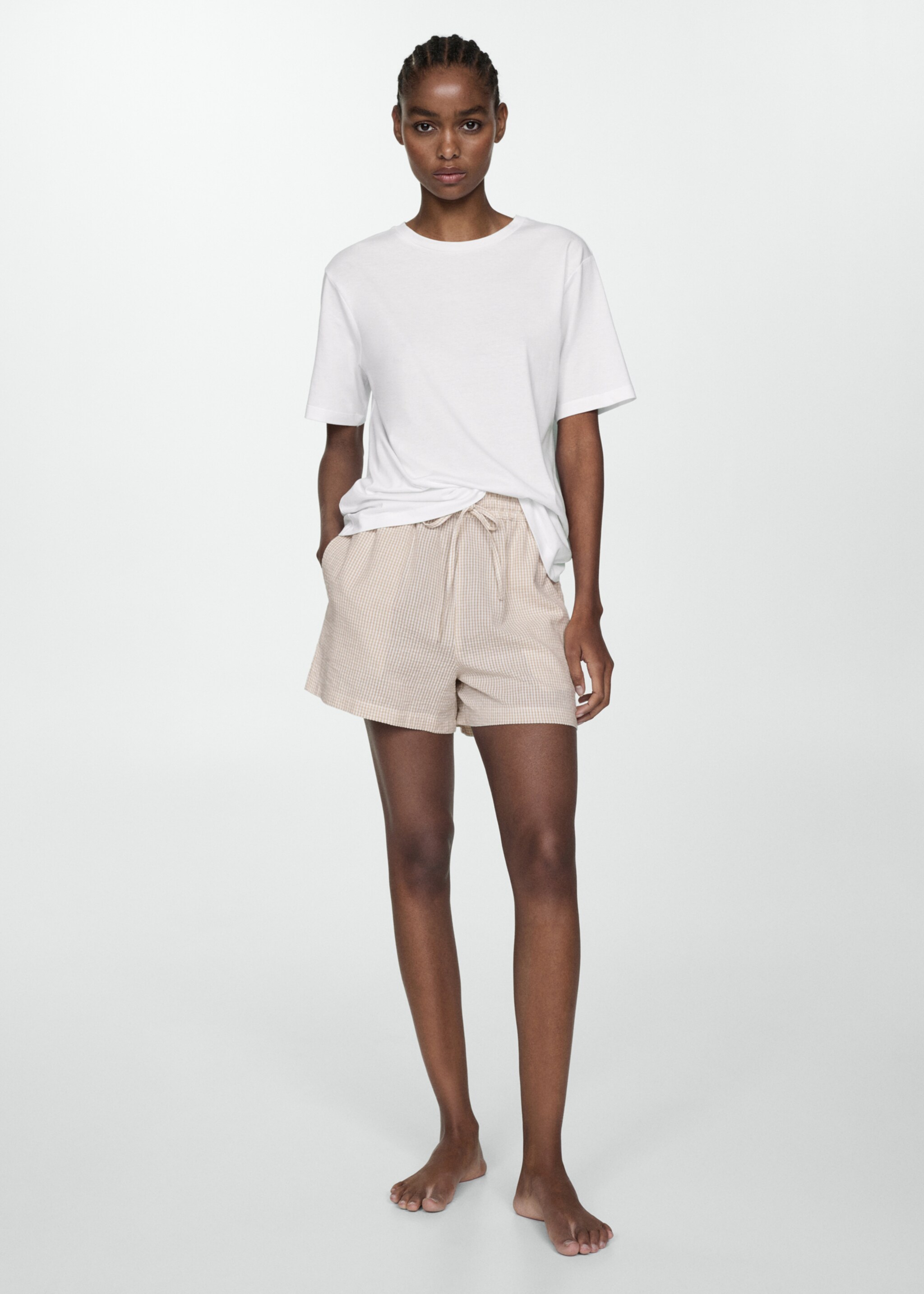 Gingham-check two-piece pyjamas - General plane, Beige. Ref: 77080620-00.