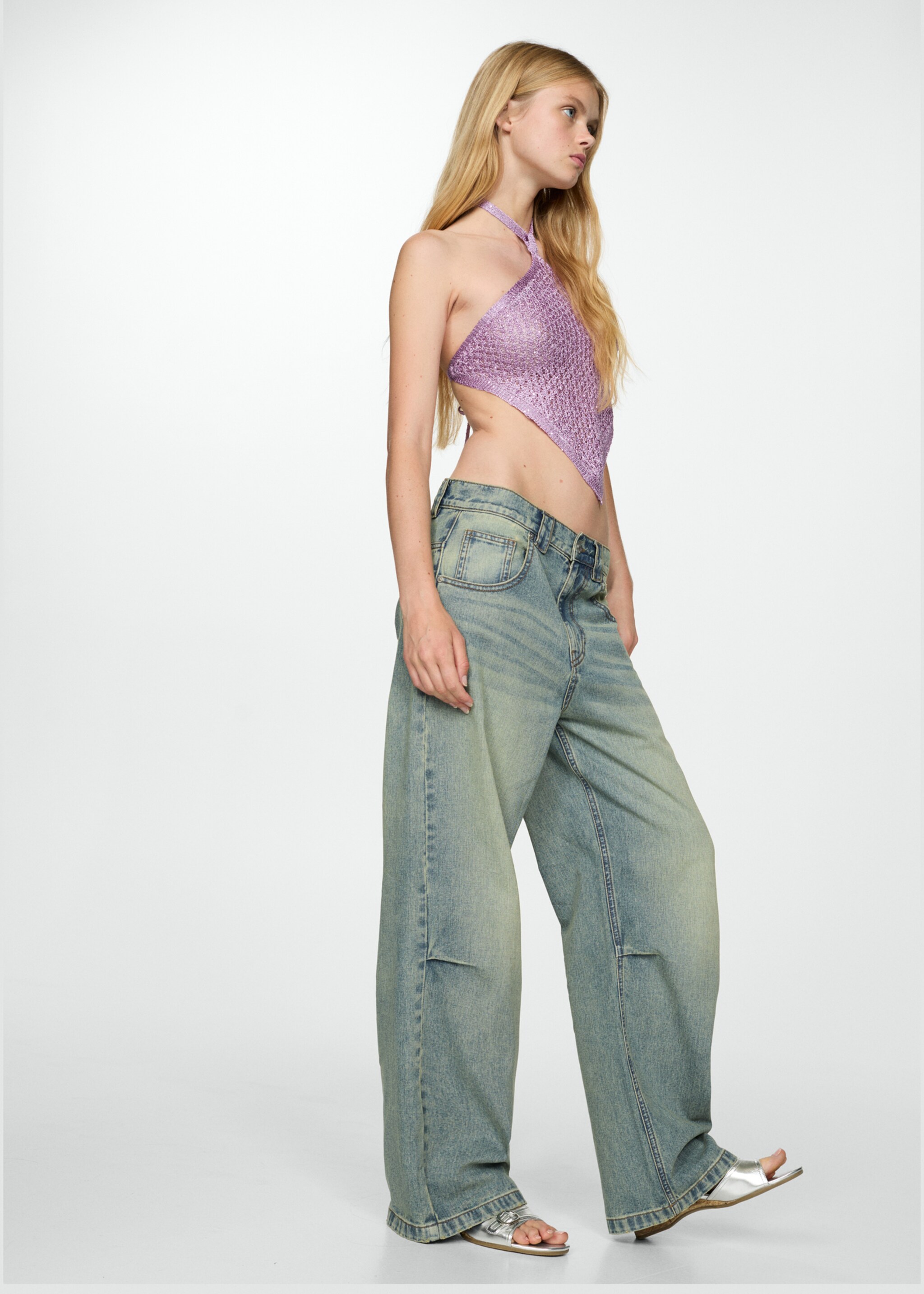 Wideleg pleated jeans with low waist - General plane, Blue. Ref: 77081505-00.