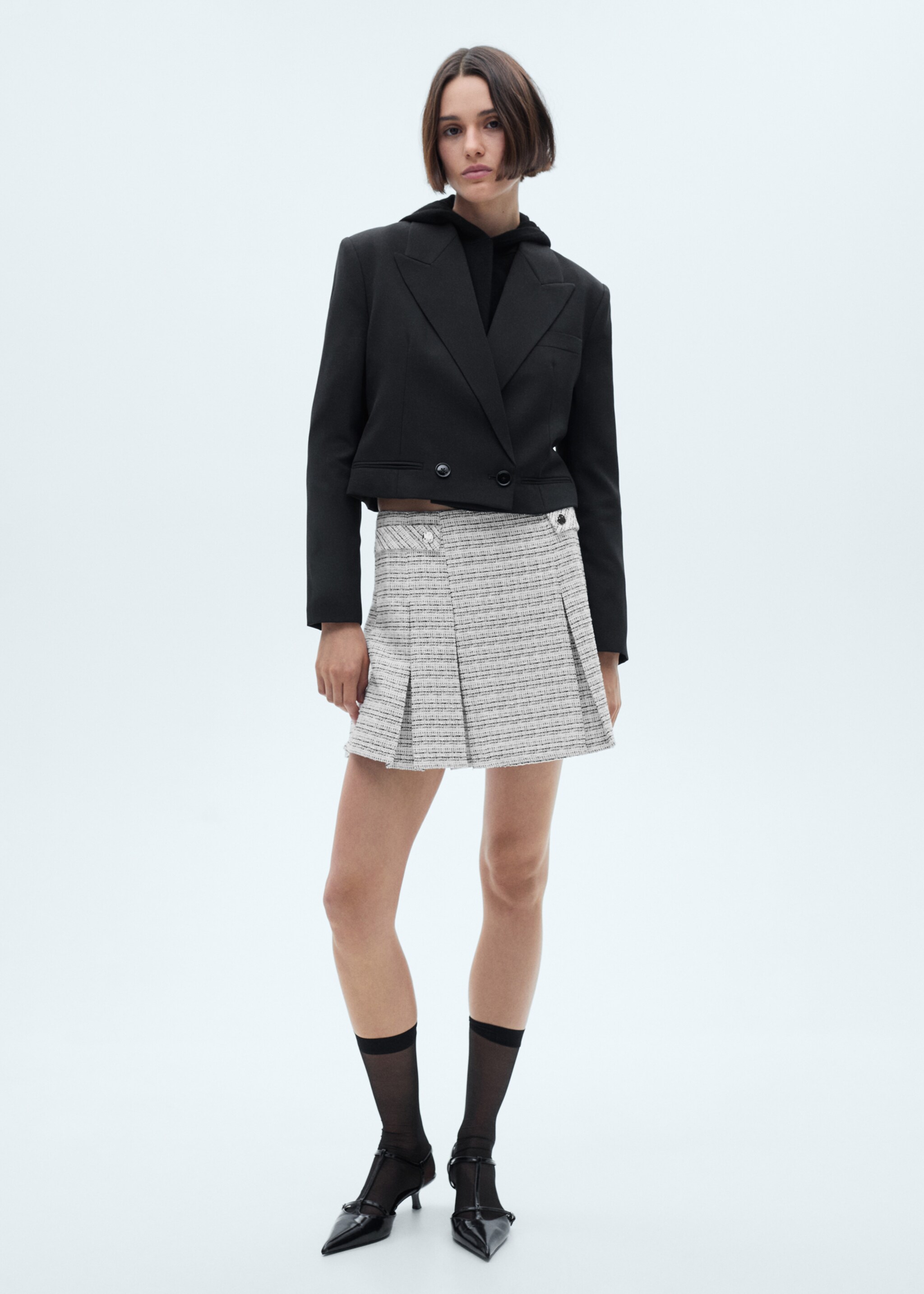Tweed mini-skirt with buttons - General plane, Blue. Ref: 77082911-00.