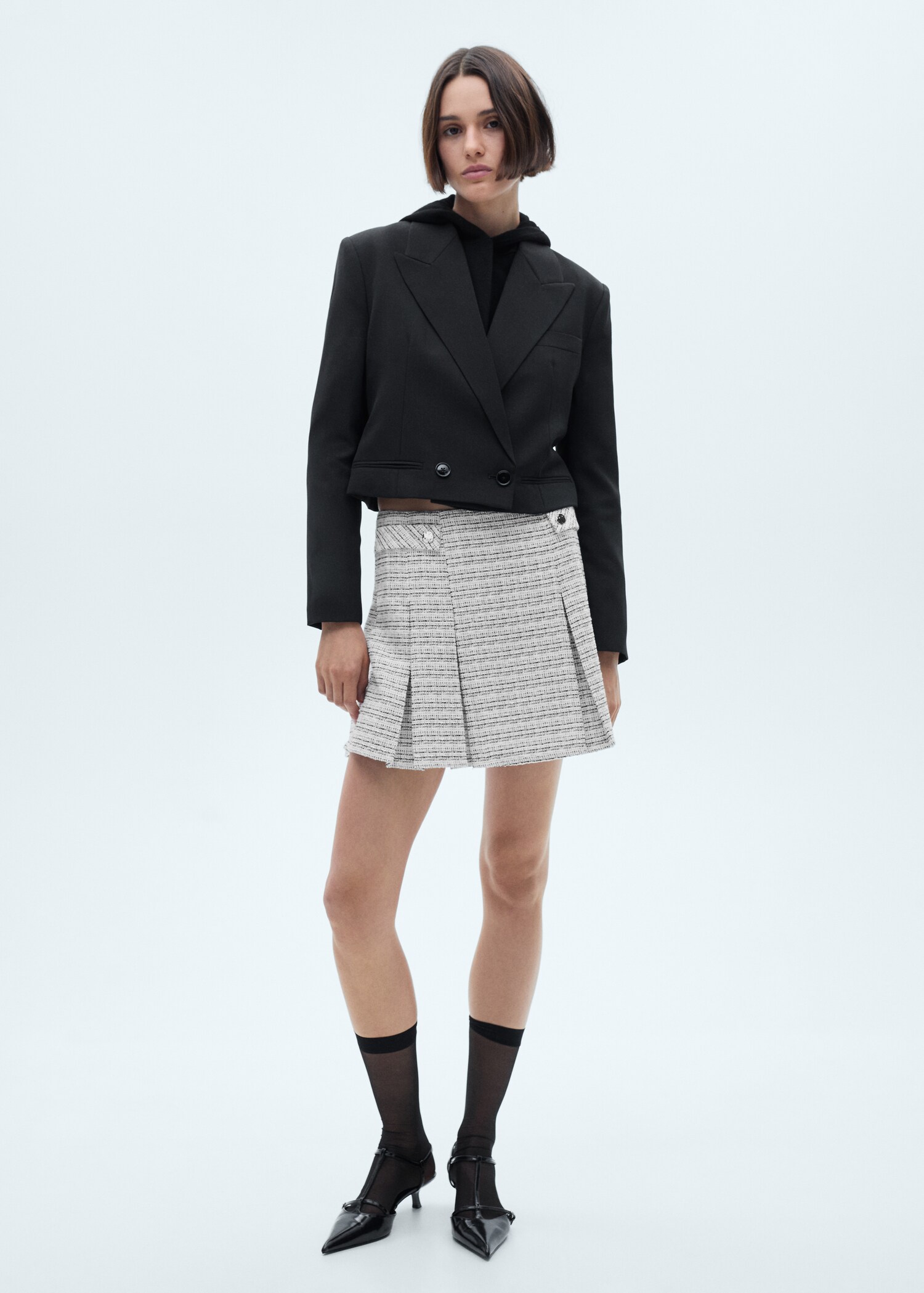 Tweed mini-skirt with buttons - General plane
