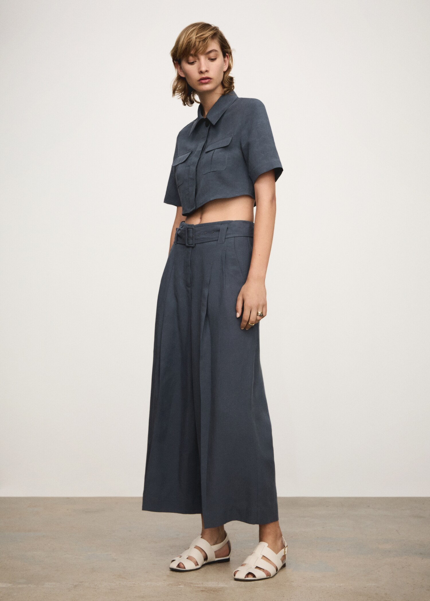 Lyocell trousers with belt - General plane