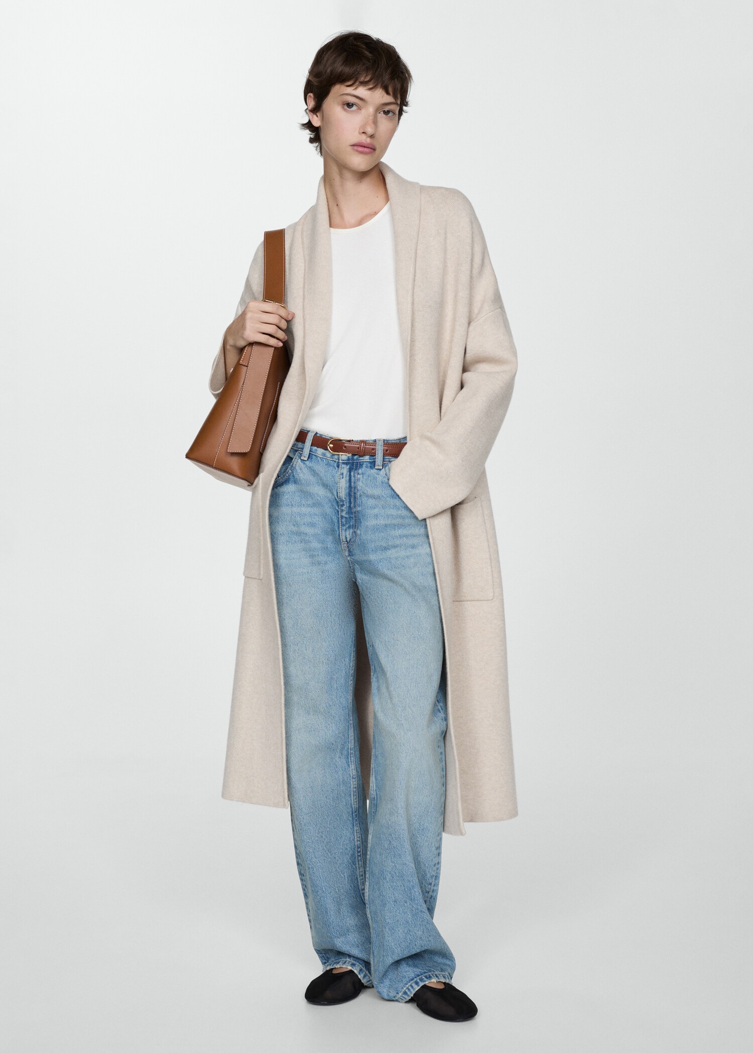 Gebreide oversized jas met zakken - Overzichtstekening