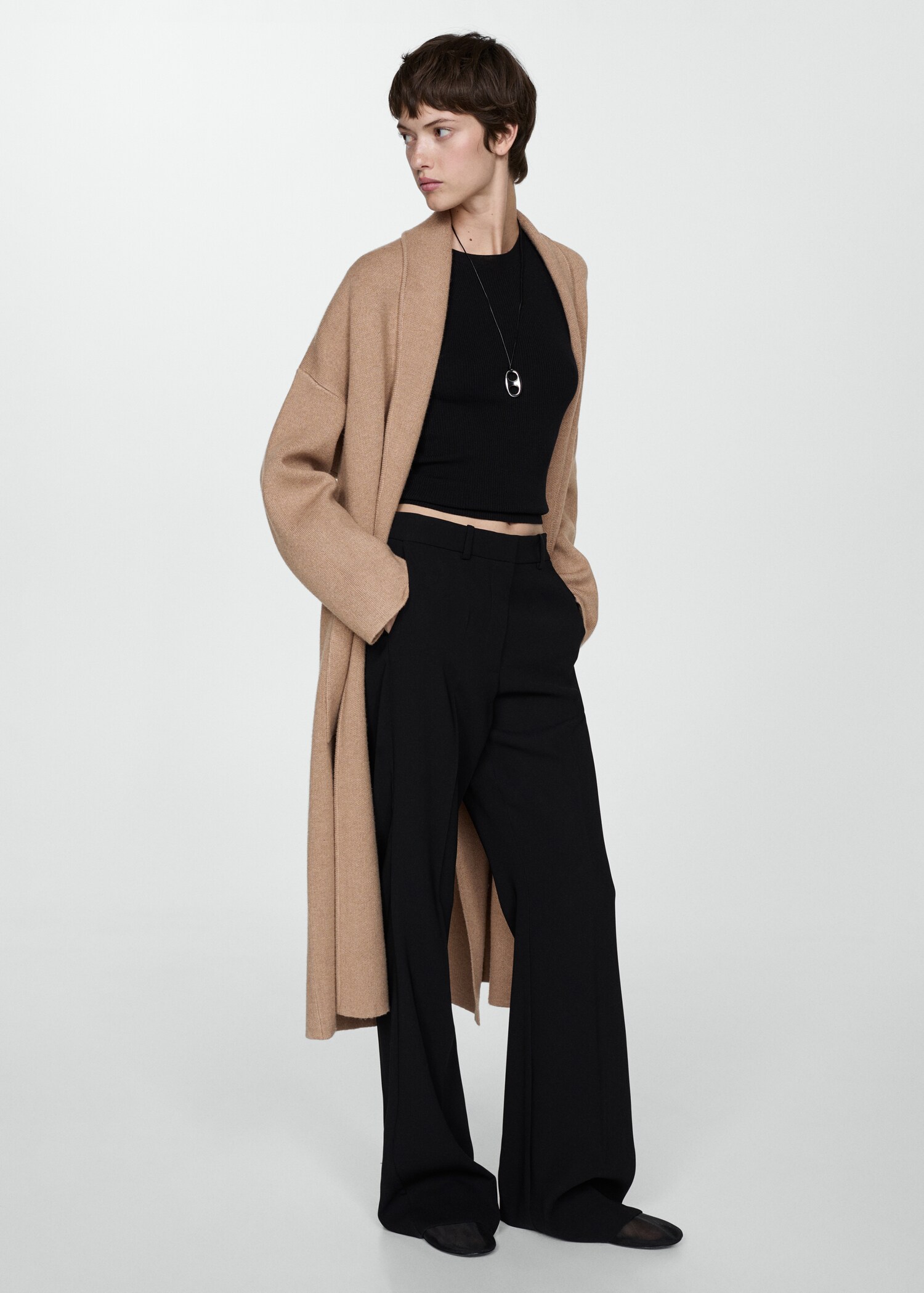 Gebreide oversized jas met zakken - Overzichtstekening