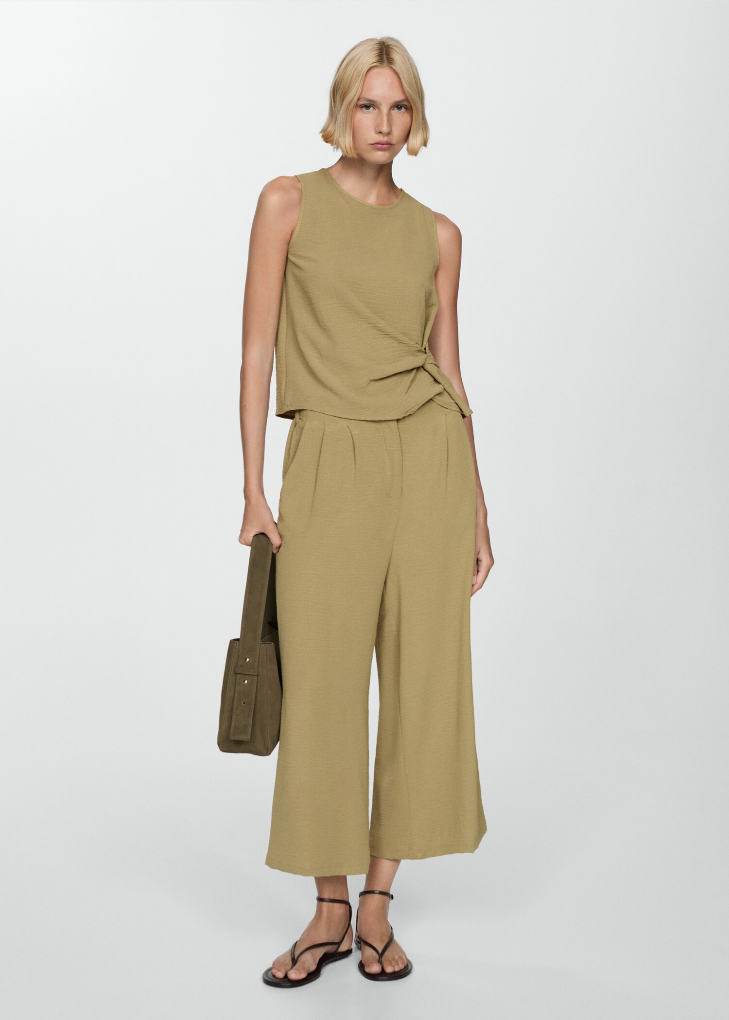 Textured wide leg trousers - General plane