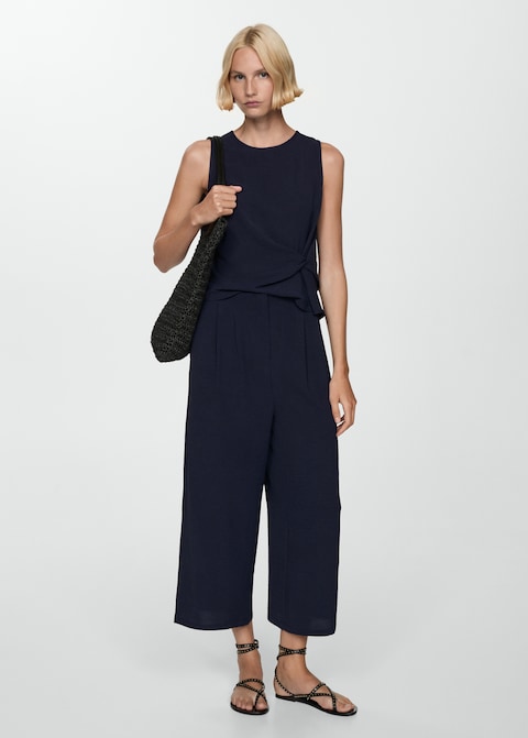 Pantalon wideleg texturé - Femme | MANGO OUTLET France métropolitaine