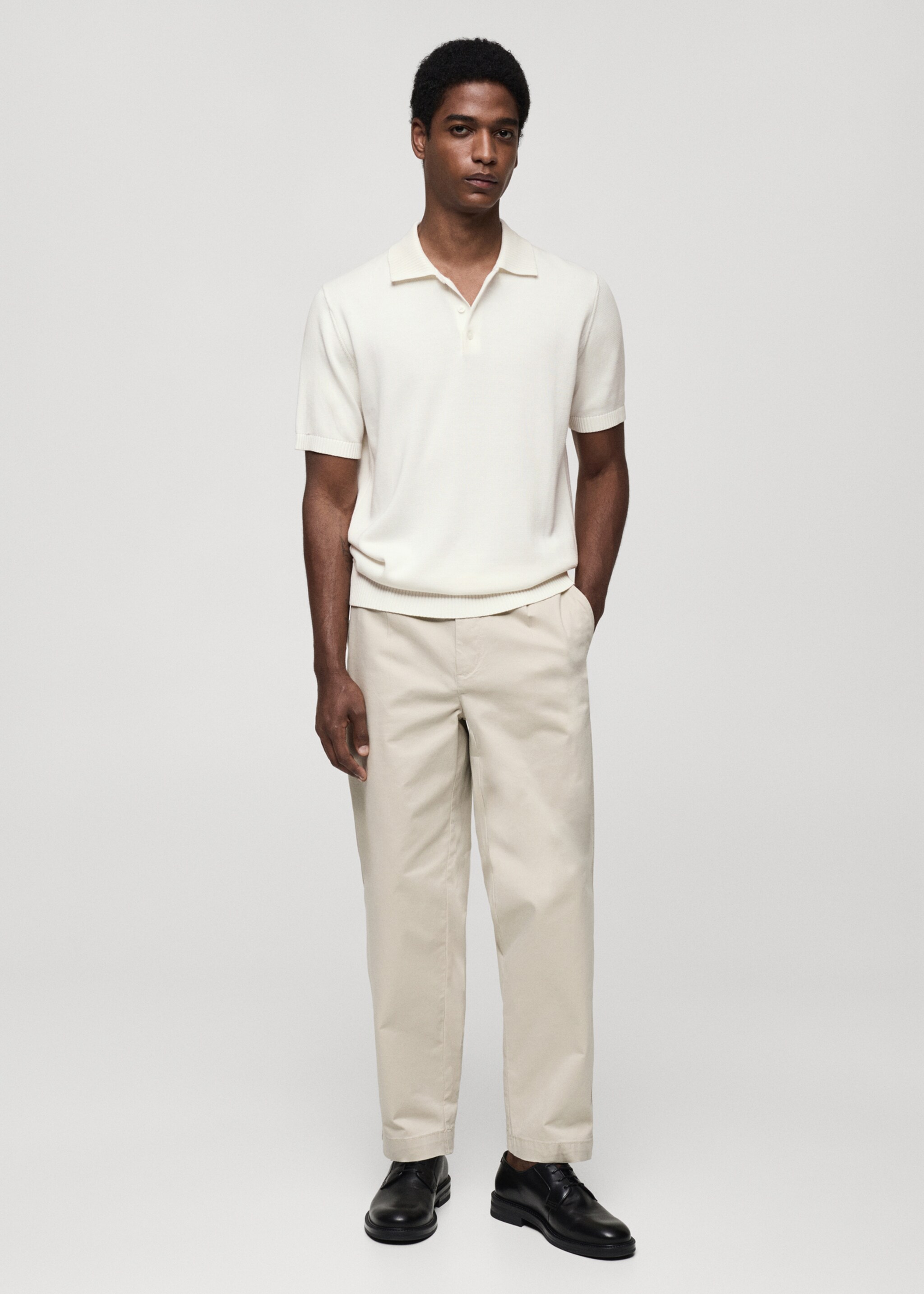 Feinstrick-Poloshirt aus Baumwolle - Allgemeine Ansicht, Cremeweiß. Ref: 77084443-00.