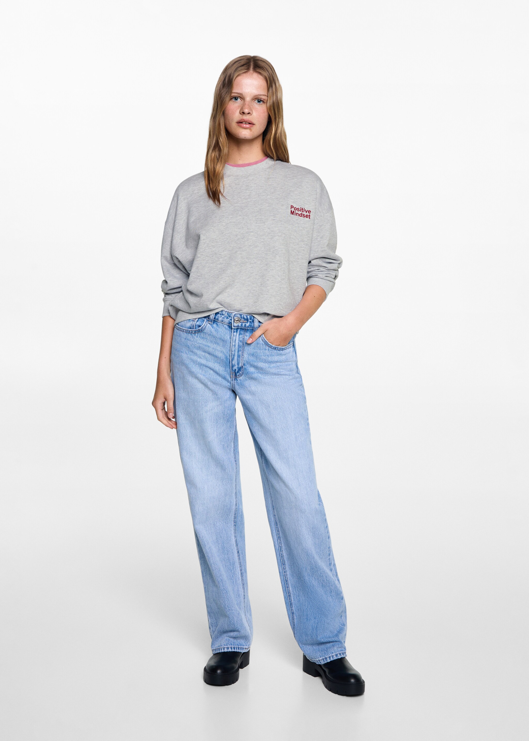Embroidered detail cotton sweatshirt - General plane, Light Heather Grey. Ref: 77084447-00.