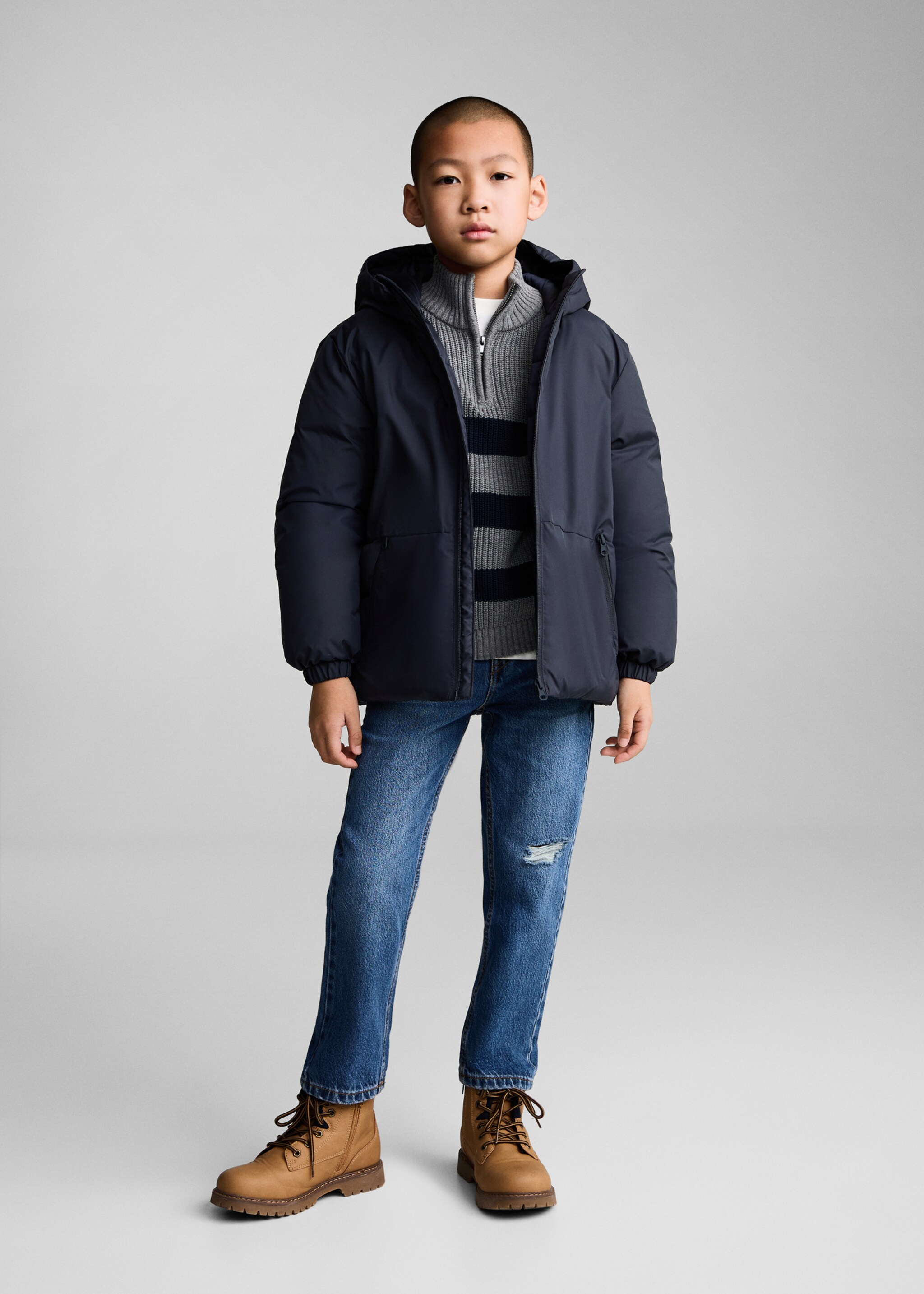 Water-repellent hood puffer coat - General plane, Dark Navy. Ref: 77084758-00.