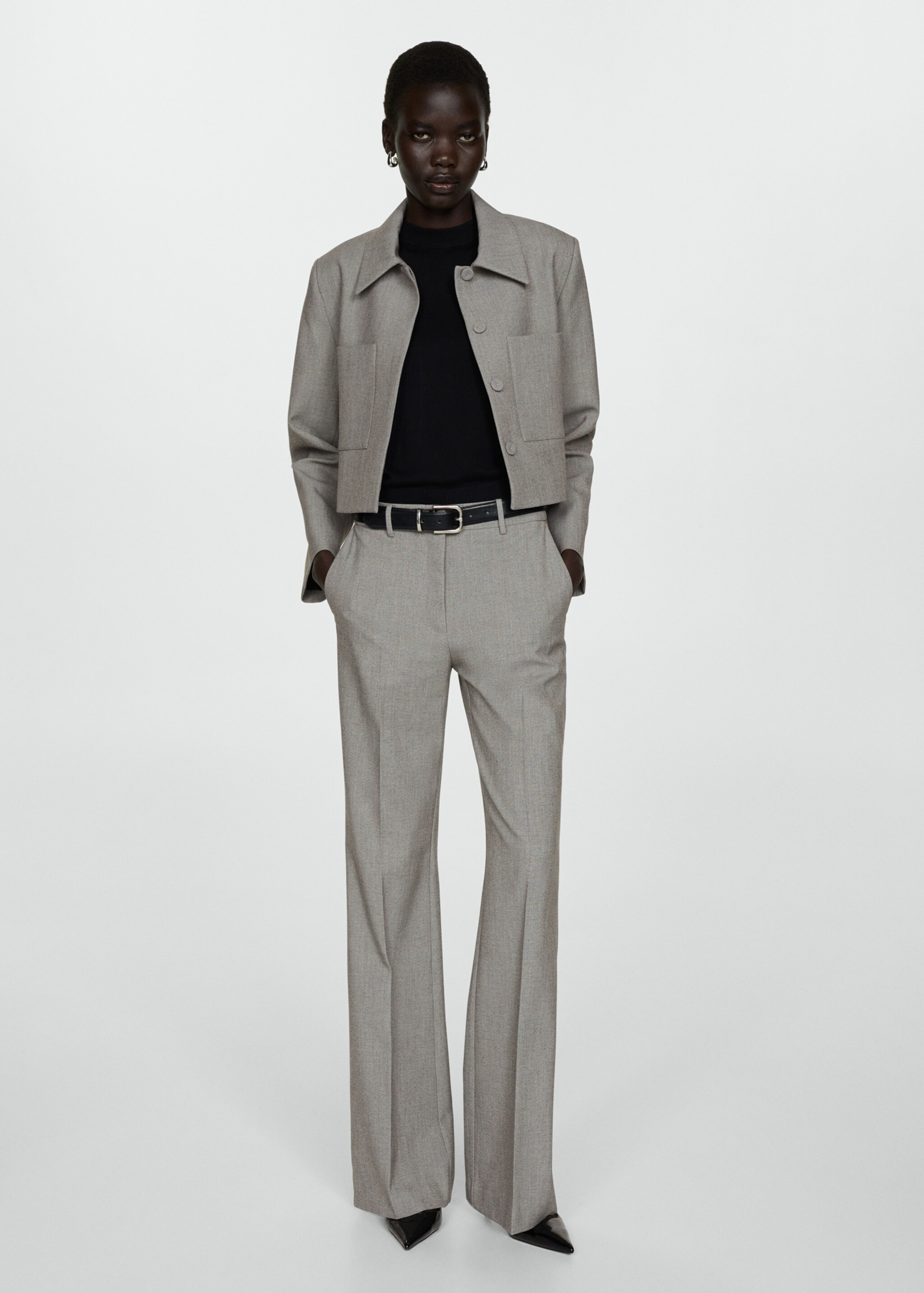 High-waist flared trousers - General plane, Light Heather Grey. Ref: 77084763-00.