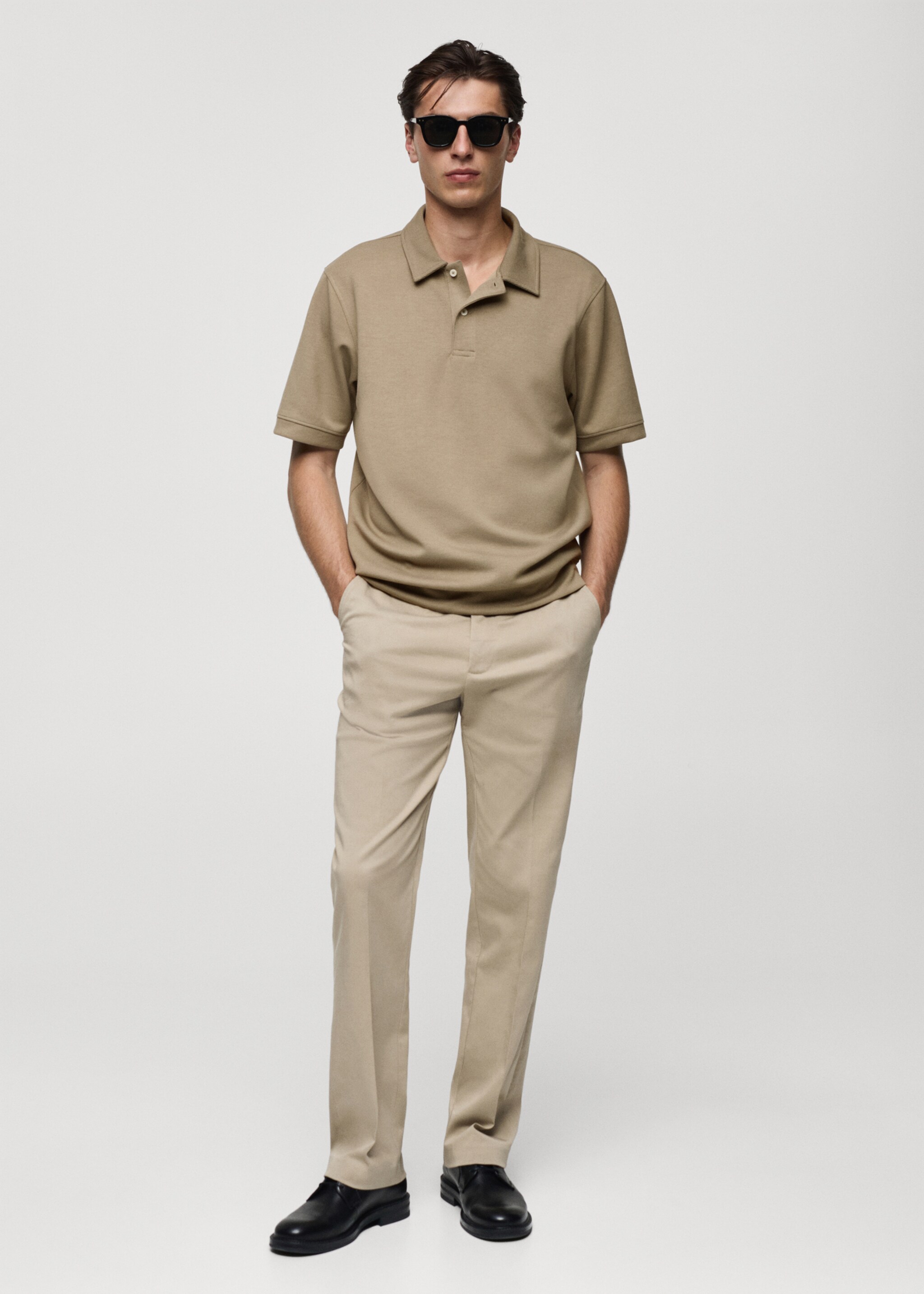 Regular fit sweatshirt-fabric polo shirt - General plane, Olive Green. Ref: 77085149-00.