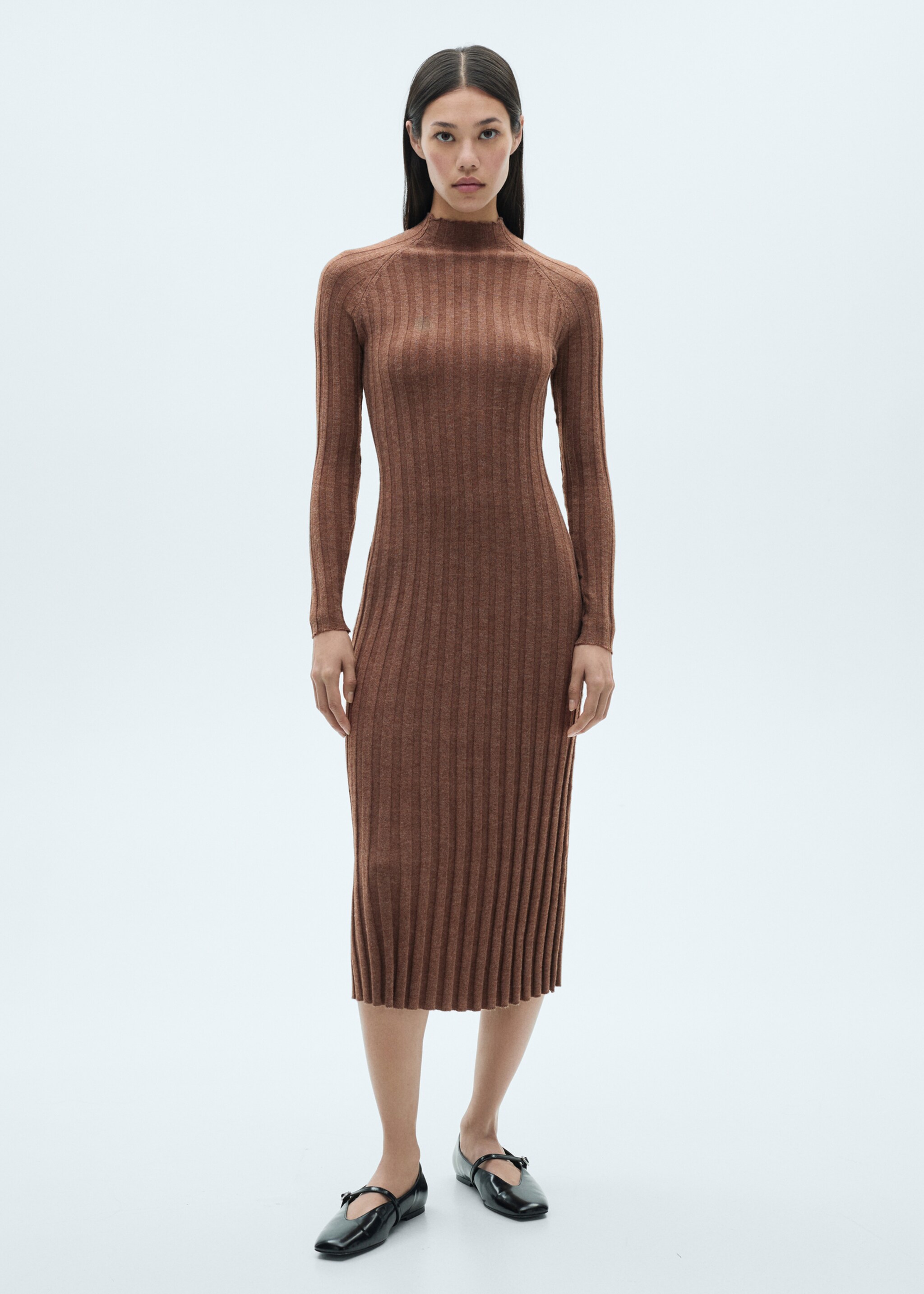 Perkins-neck ribbed dress - General plane, Caramel. Ref: 77085645-00.