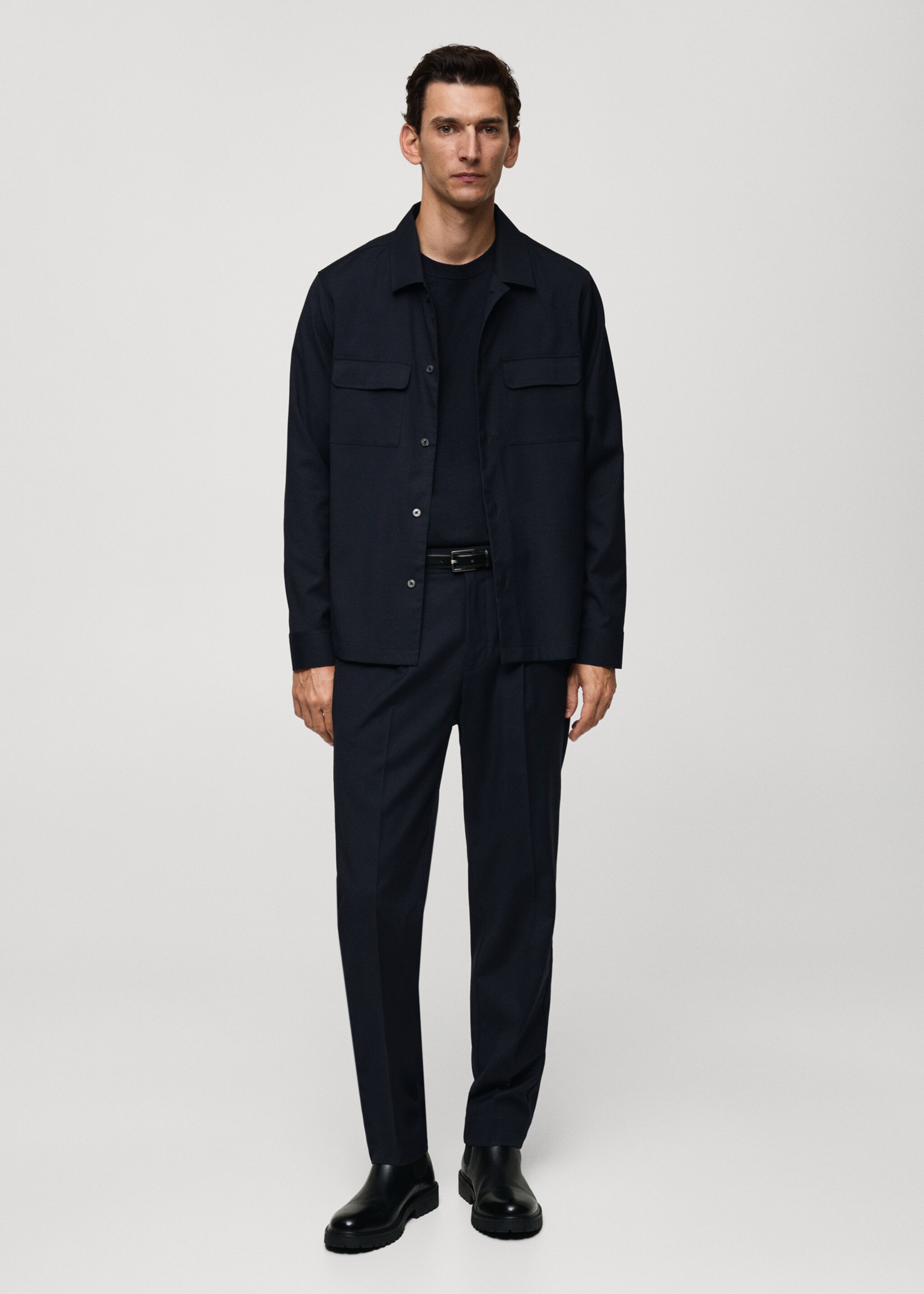 Pleated slim-fit trousers - General plane, Dark Navy. Ref: 77085960-00.
