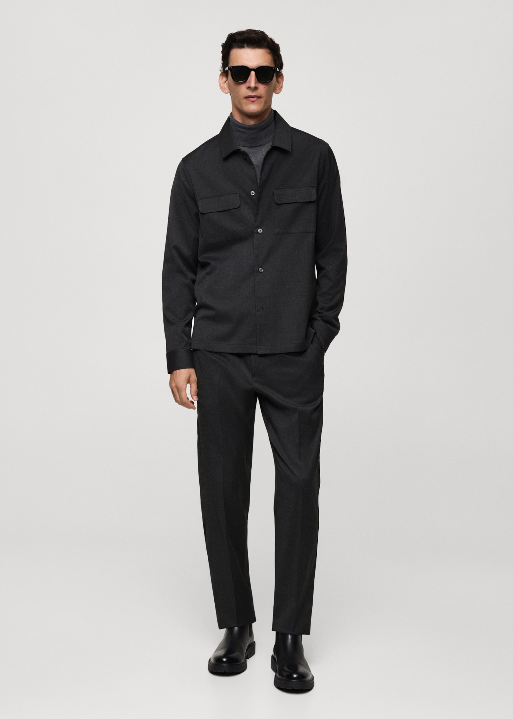 Pleated slim-fit trousers - General plane, Dark Heather Grey. Ref: 77085960-00.