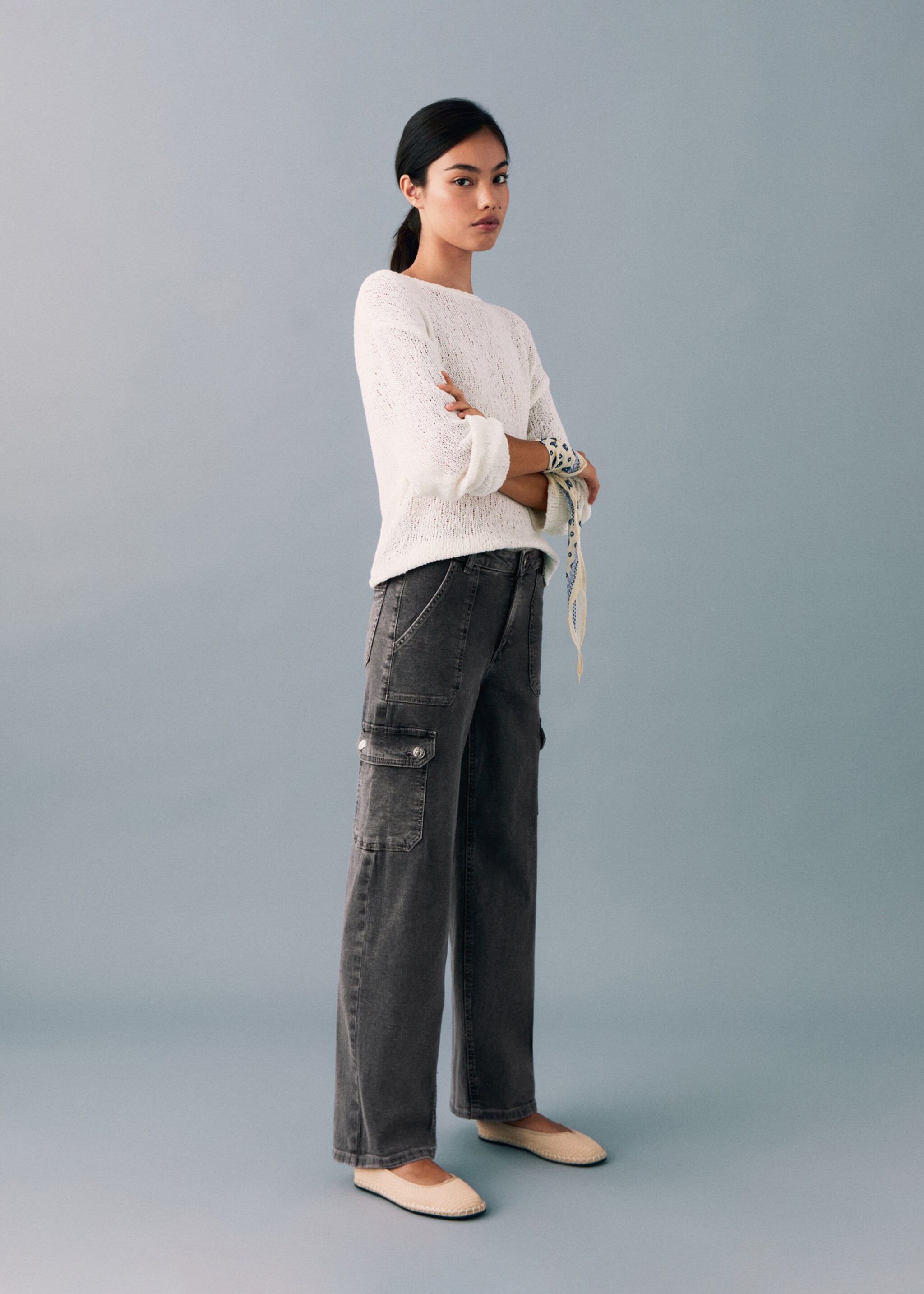 Cargo-Jeans mit Taschen - Allgemeine Ansicht, Denim Grau. Ref: 77086004-00.