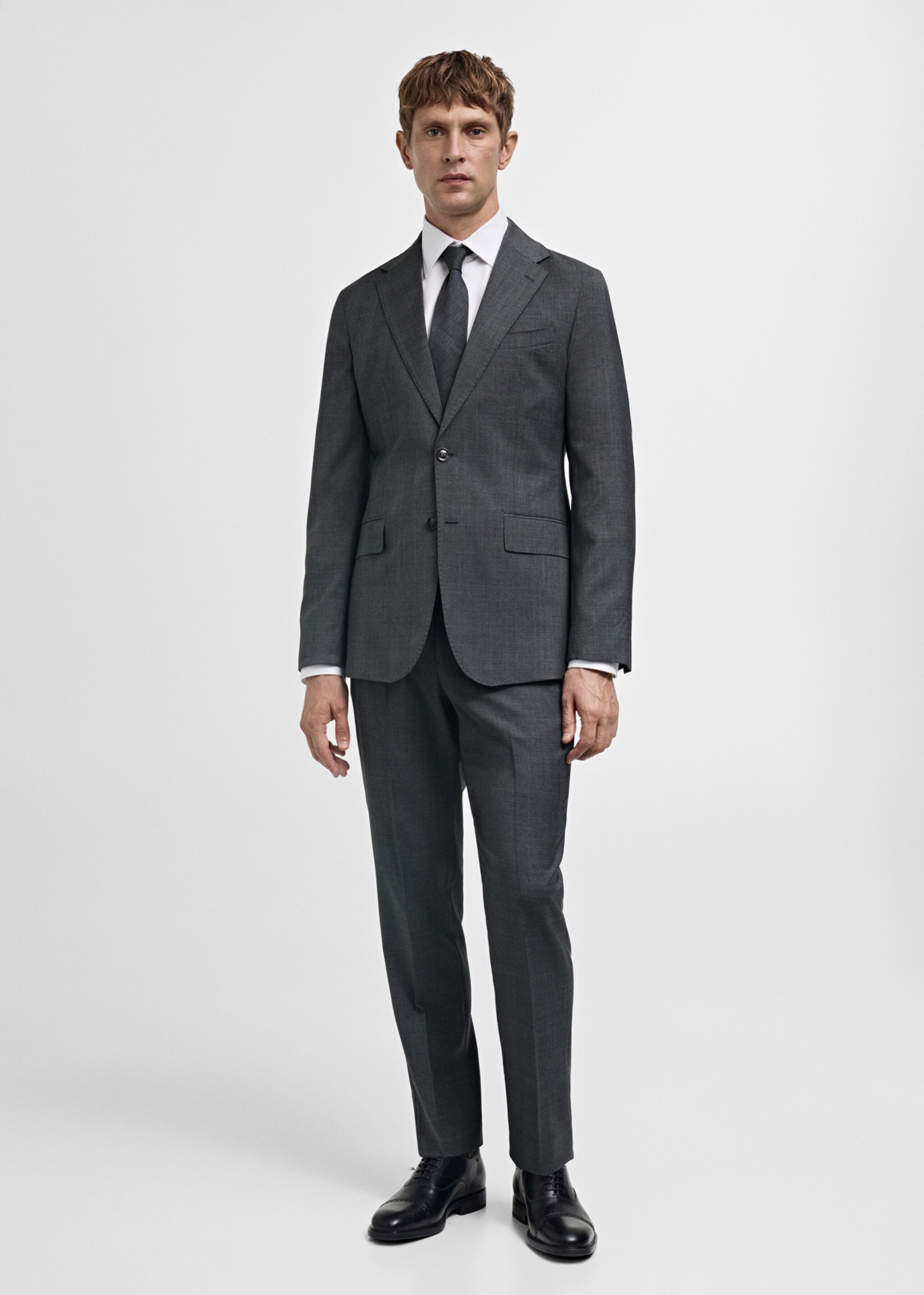 Venecia 100% virgin wool Prince of Wales check suit trousers - General plane, Grey. Ref: 77086006-00.
