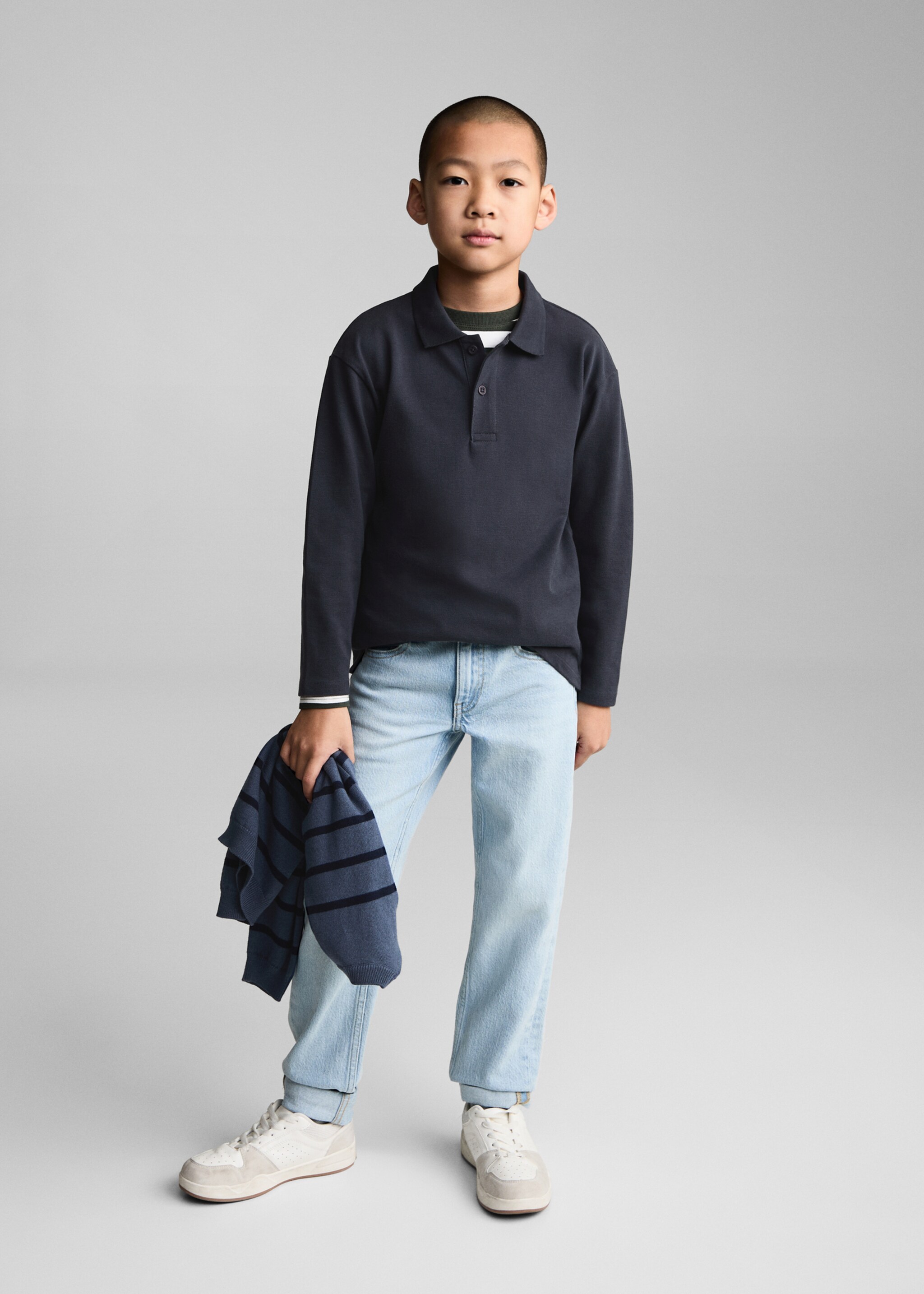Long sleeves cotton polo - General plane, Dark Grey. Ref: 77086339-00.