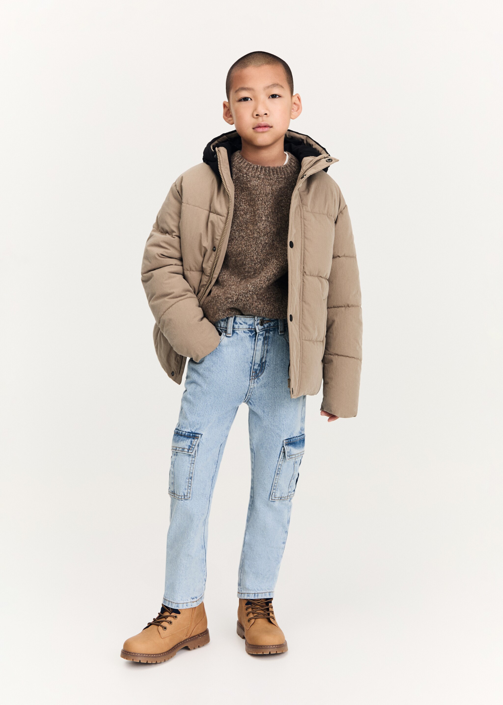 Mixed quilted jacket - General plane, Medium Brown. Ref: 77086343-00.