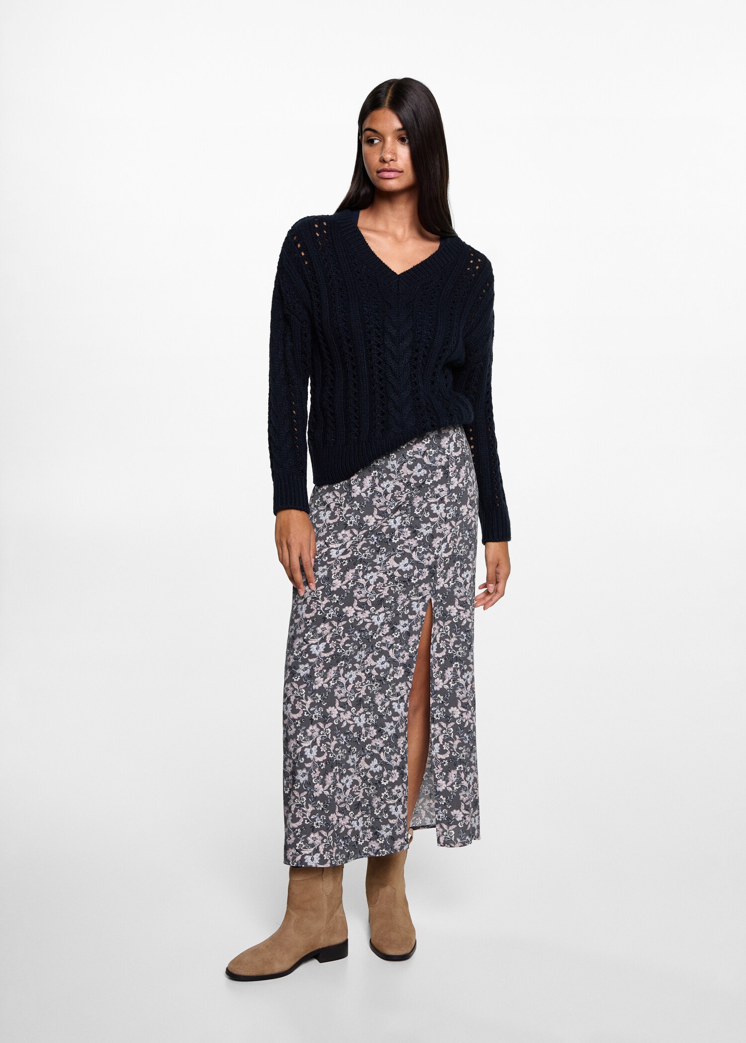 Slit floral skirt - General plane