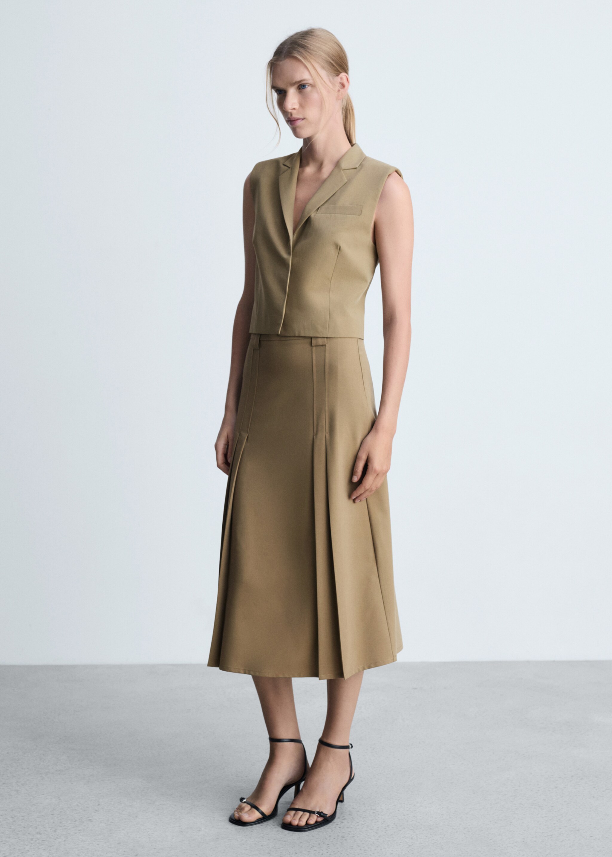 Check suit skirt - General plane, Khaki. Ref: 77087647-00.