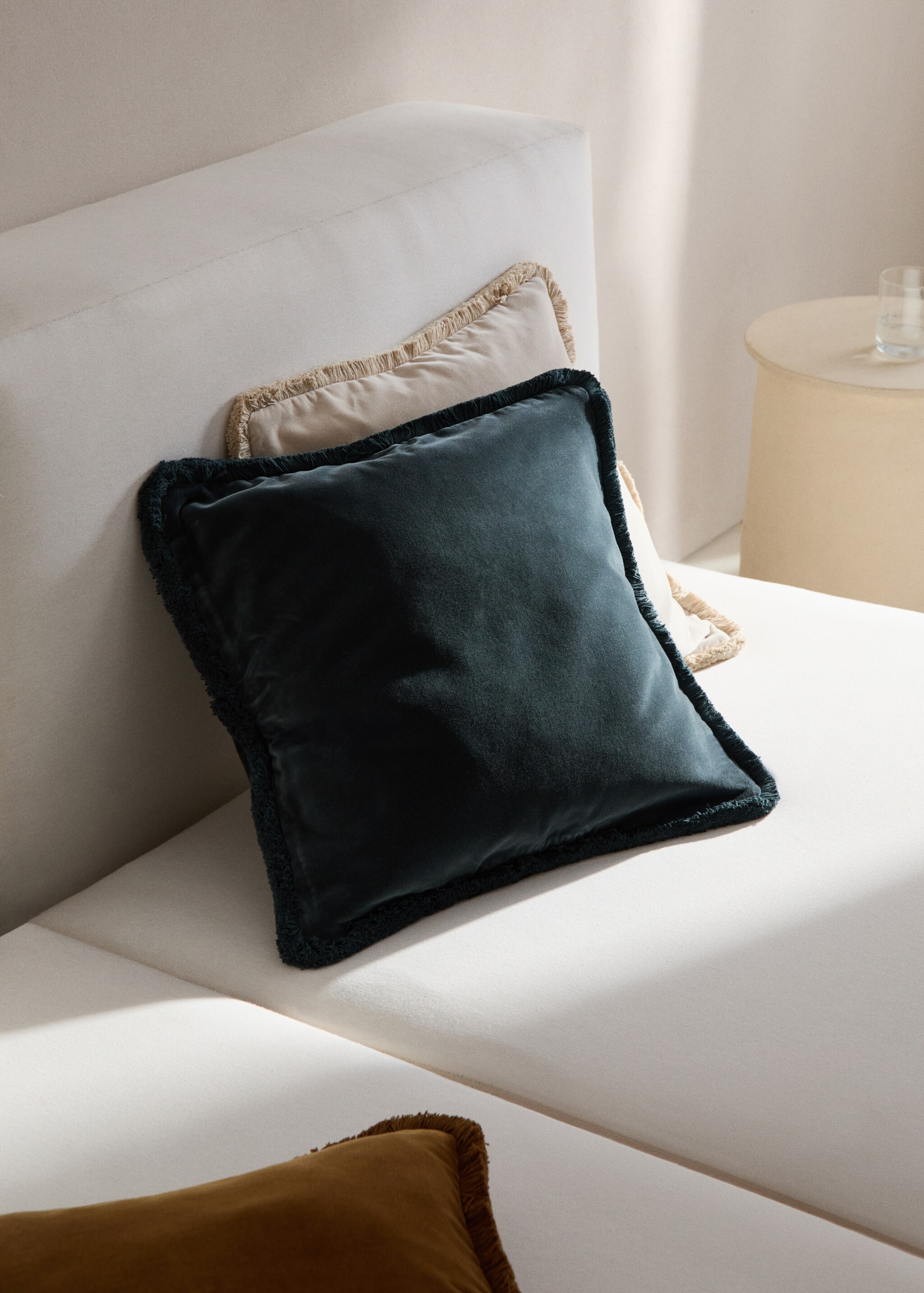 Fringed velvet cushion cover 45x45cm - General plane, Petrol Blue. Ref: 77087669-00.