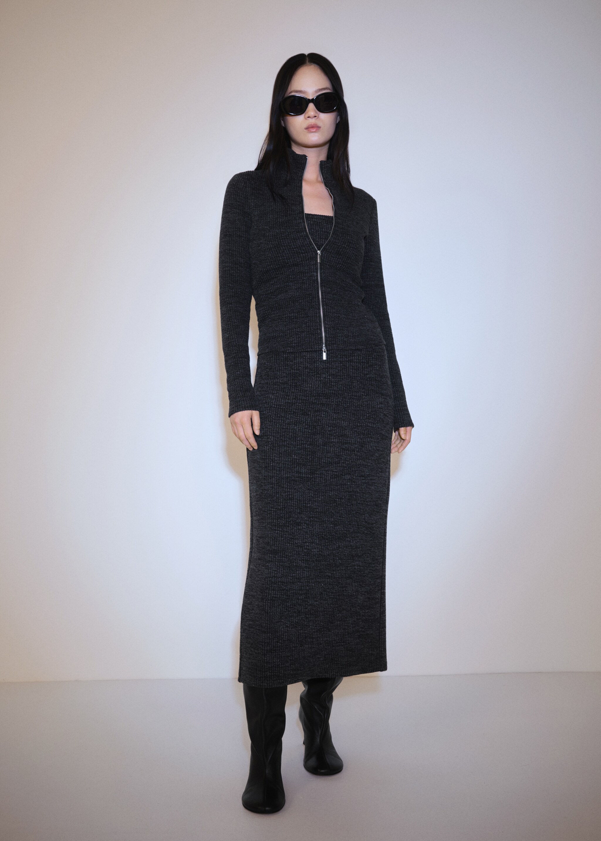 Knitted jacket with zip - General plane, Grey. Ref: 77087690-00.