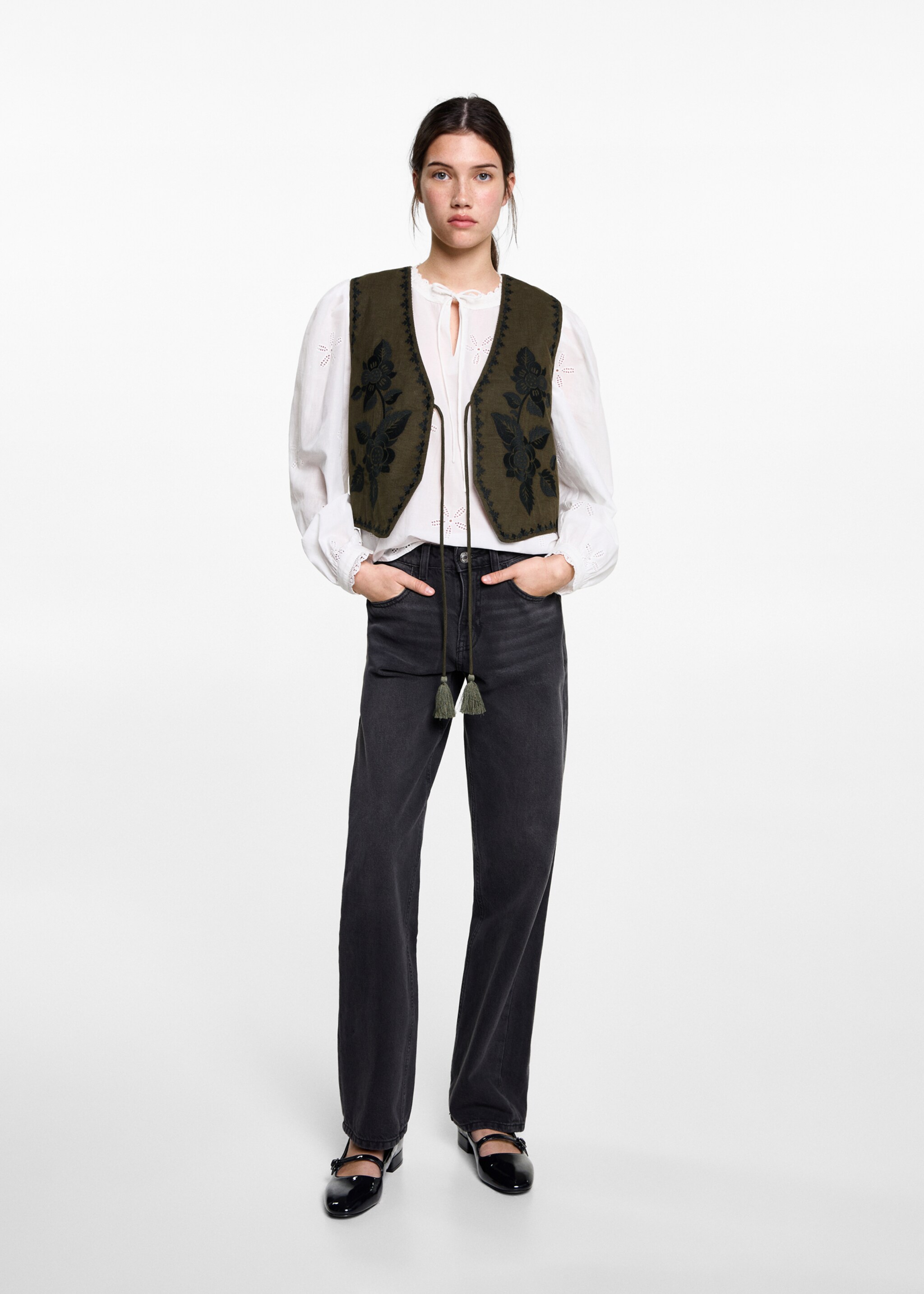 Floral-embroidered waistcoat - General plane, Forest Green. Ref: 77087710-00.