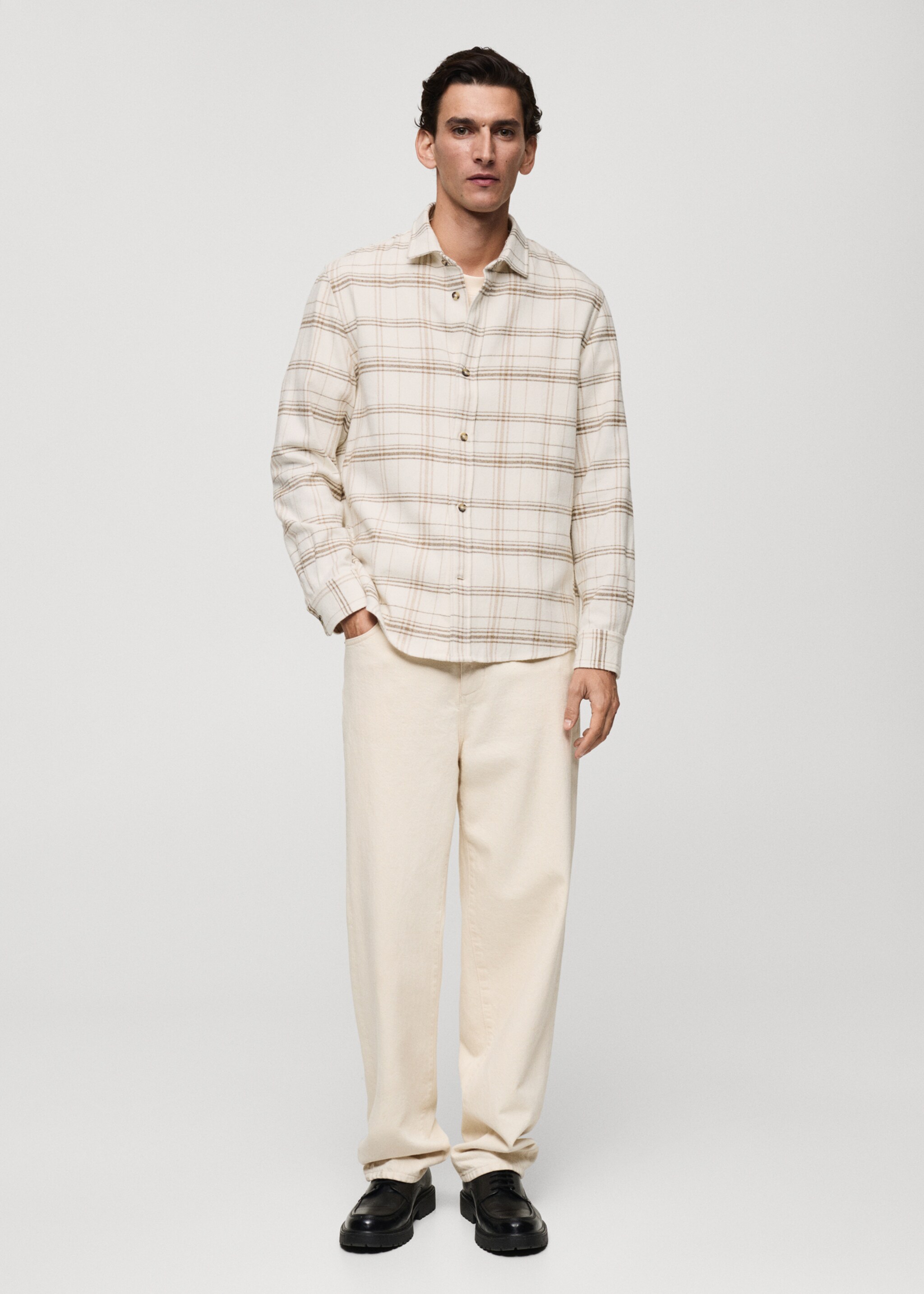 100% cotton flannel check overshirt - General plane, Off White. Ref: 77087914-00.