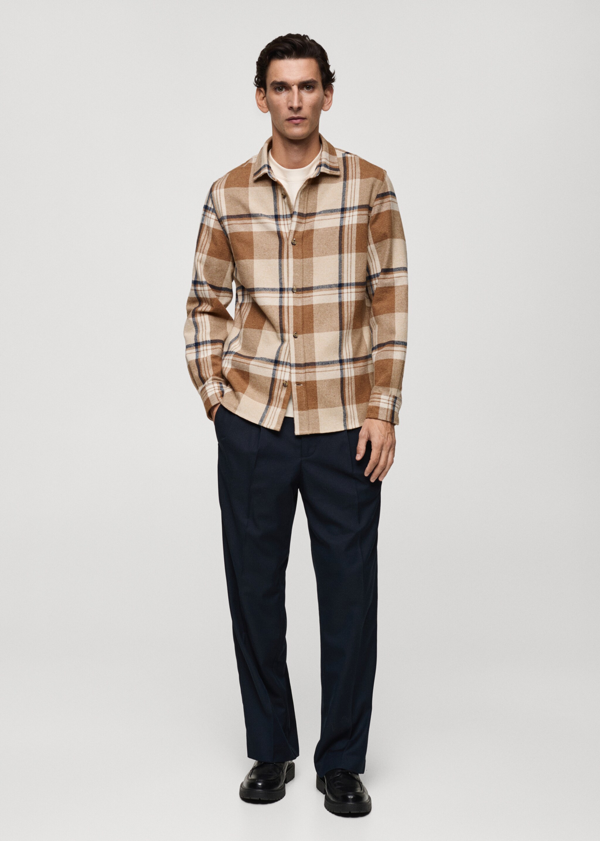 100% cotton flannel check overshirt - General plane, Beige. Ref: 77087914-00.