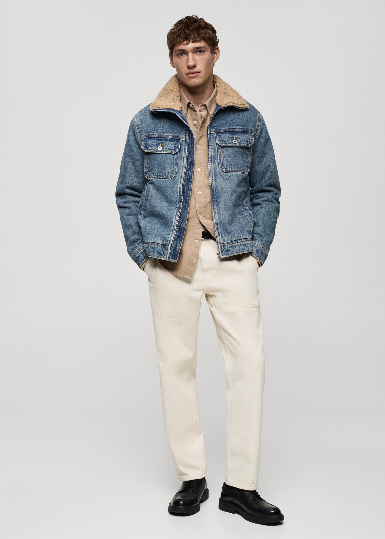 Denim jacket with sheepskin details - General plane