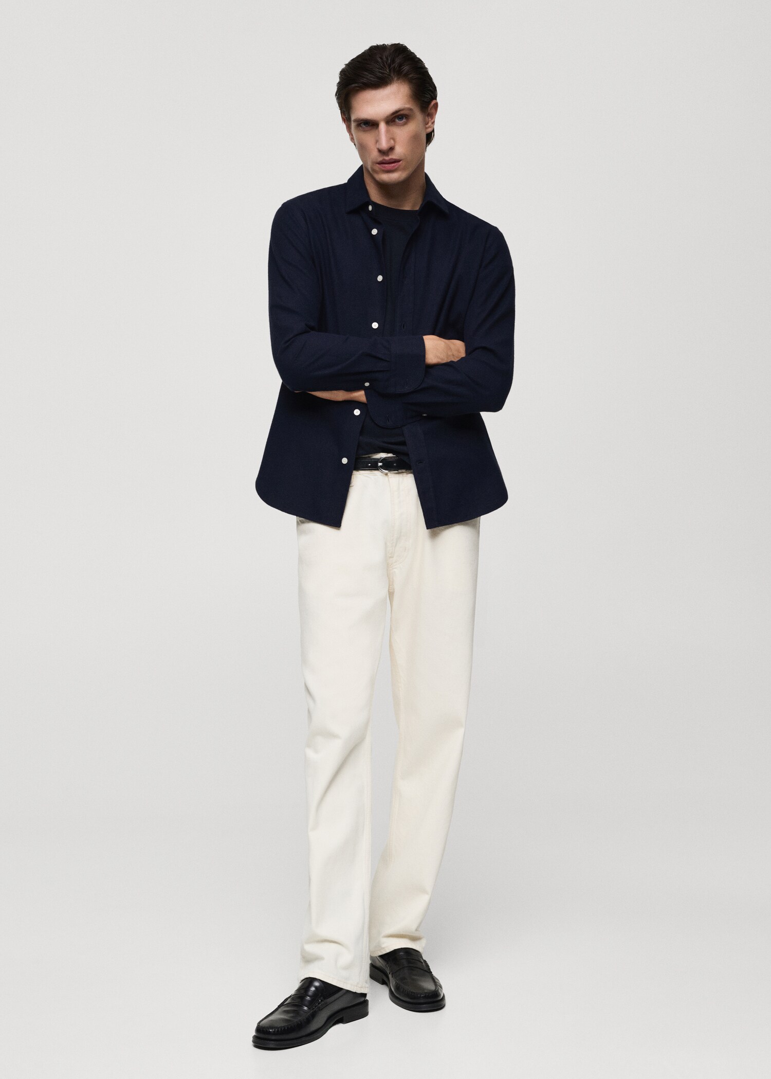 Regular-Fit-Hemd aus 100 % Baumwoll-Flanell - Allgemeine Ansicht