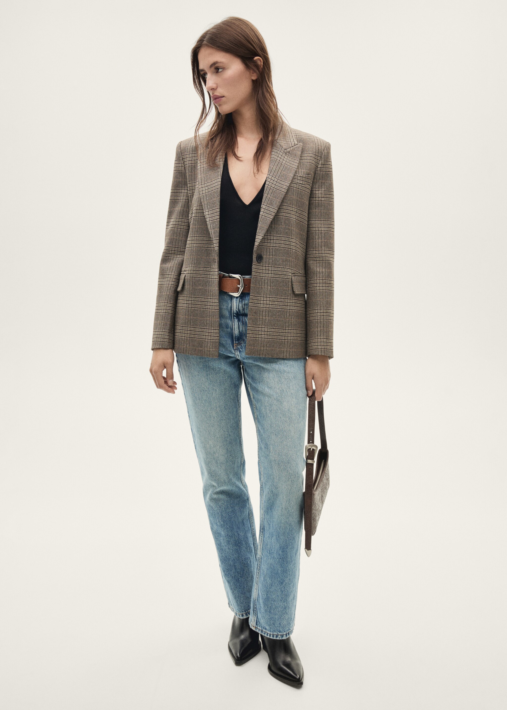 Straight-fit check jacket - General plane, Medium Brown. Ref: 77087937-00.