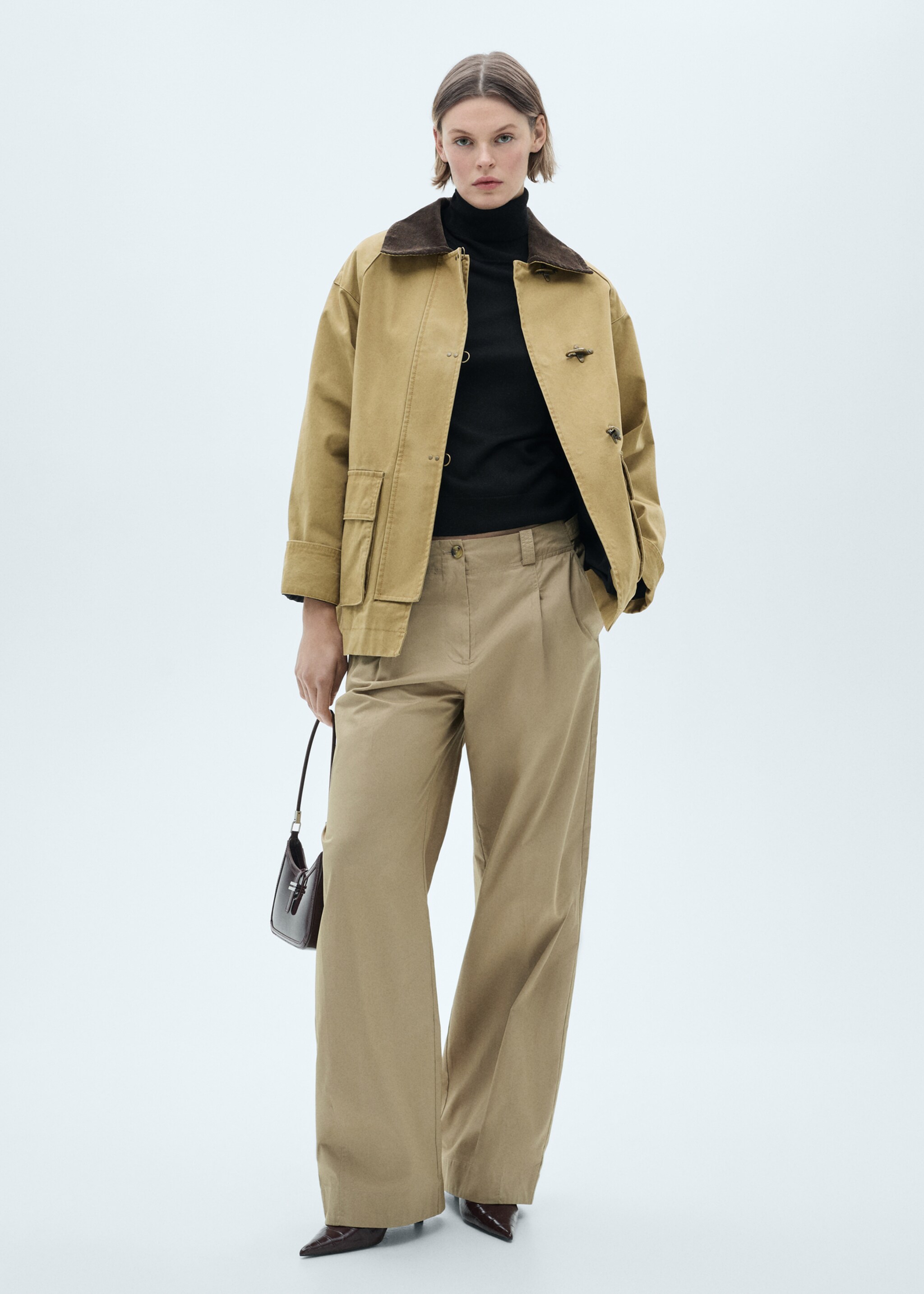 Jersey punto fino cuello vuelto - Plano general, Negro. Ref: 77088264-00.