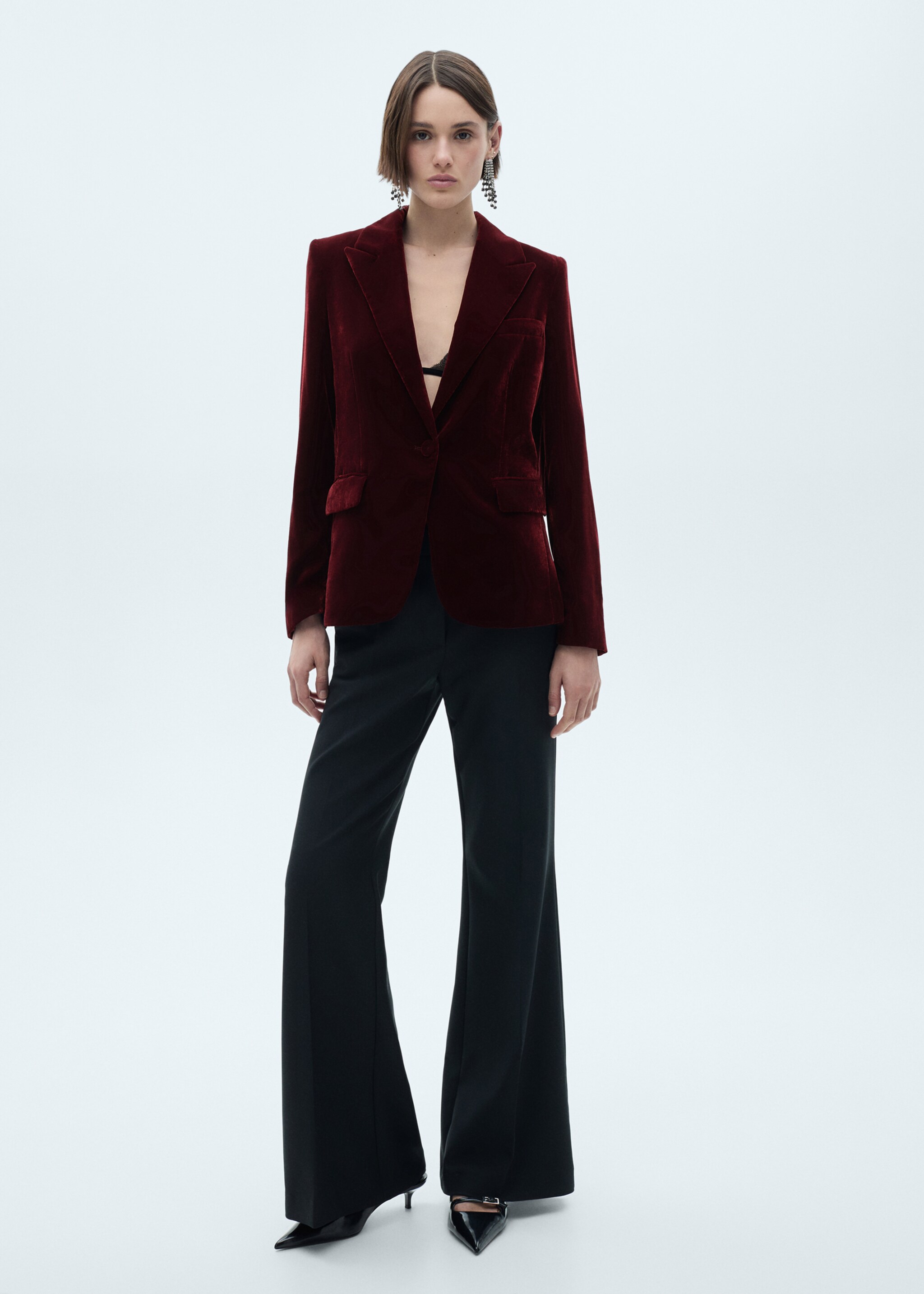 Structured velvet blazer - General plane, Maroon. Ref: 77088273-00.