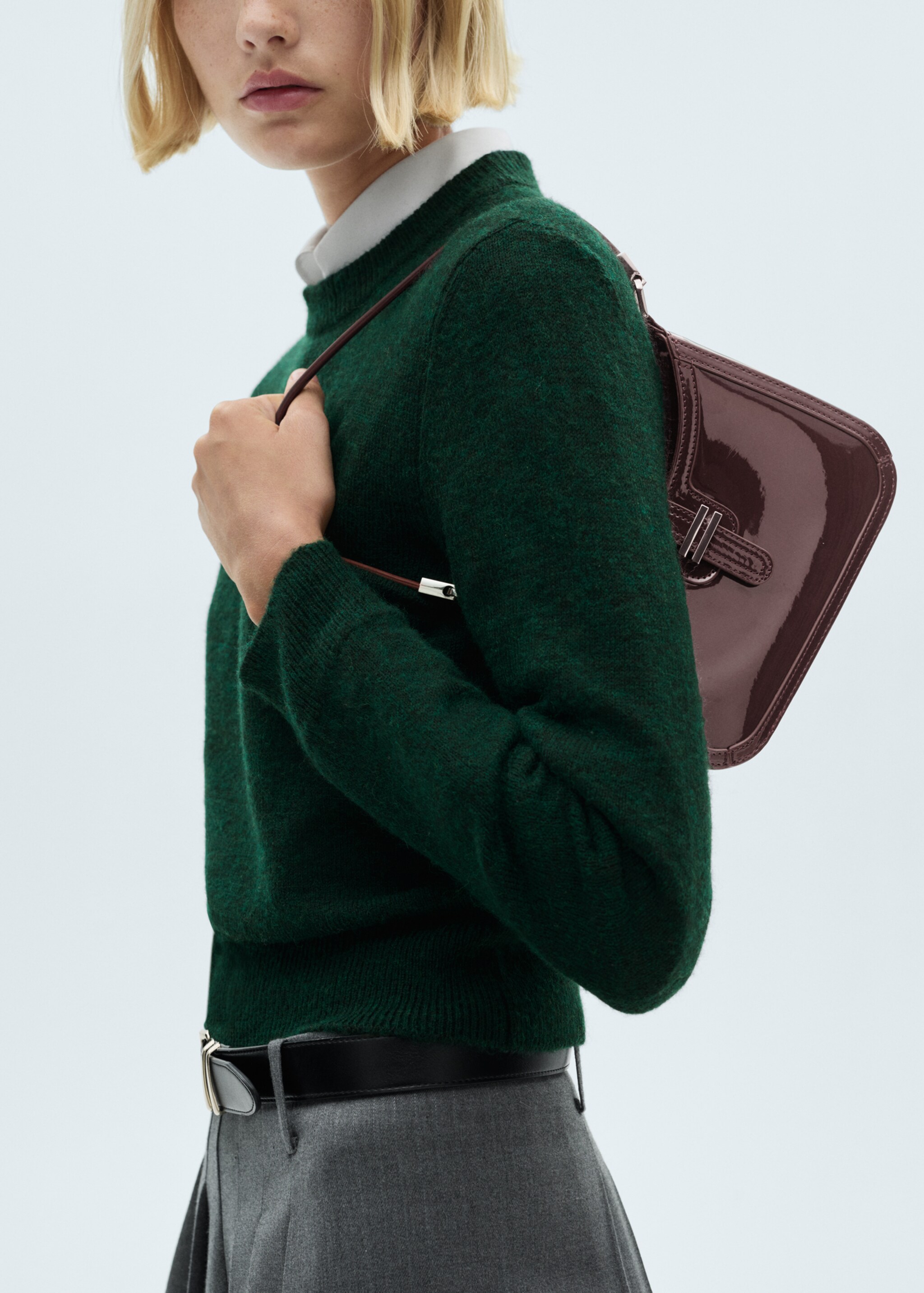 Patent leather-effect shoulder bag - General plane, Burgundy. Ref: 77088278-00.
