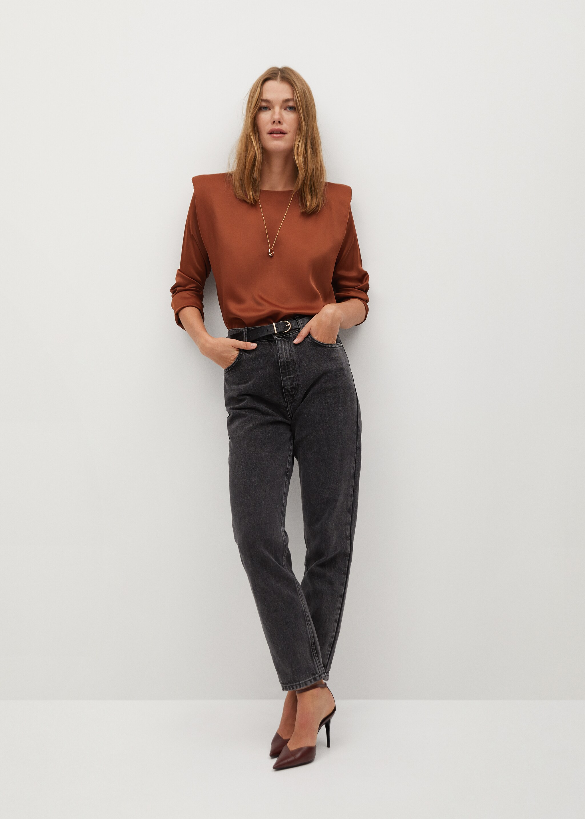 Satin-finish blouse with shoulder pads  - General plane