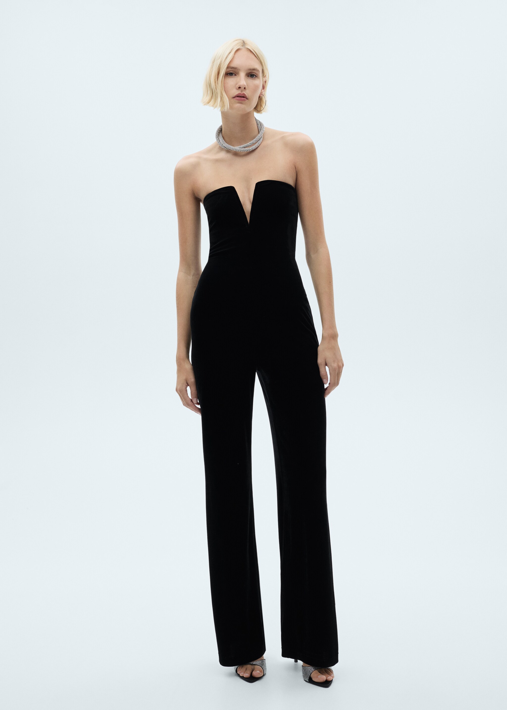 Strapless velvet jumpsuit - General plane, Black. Ref: 77089061-00.