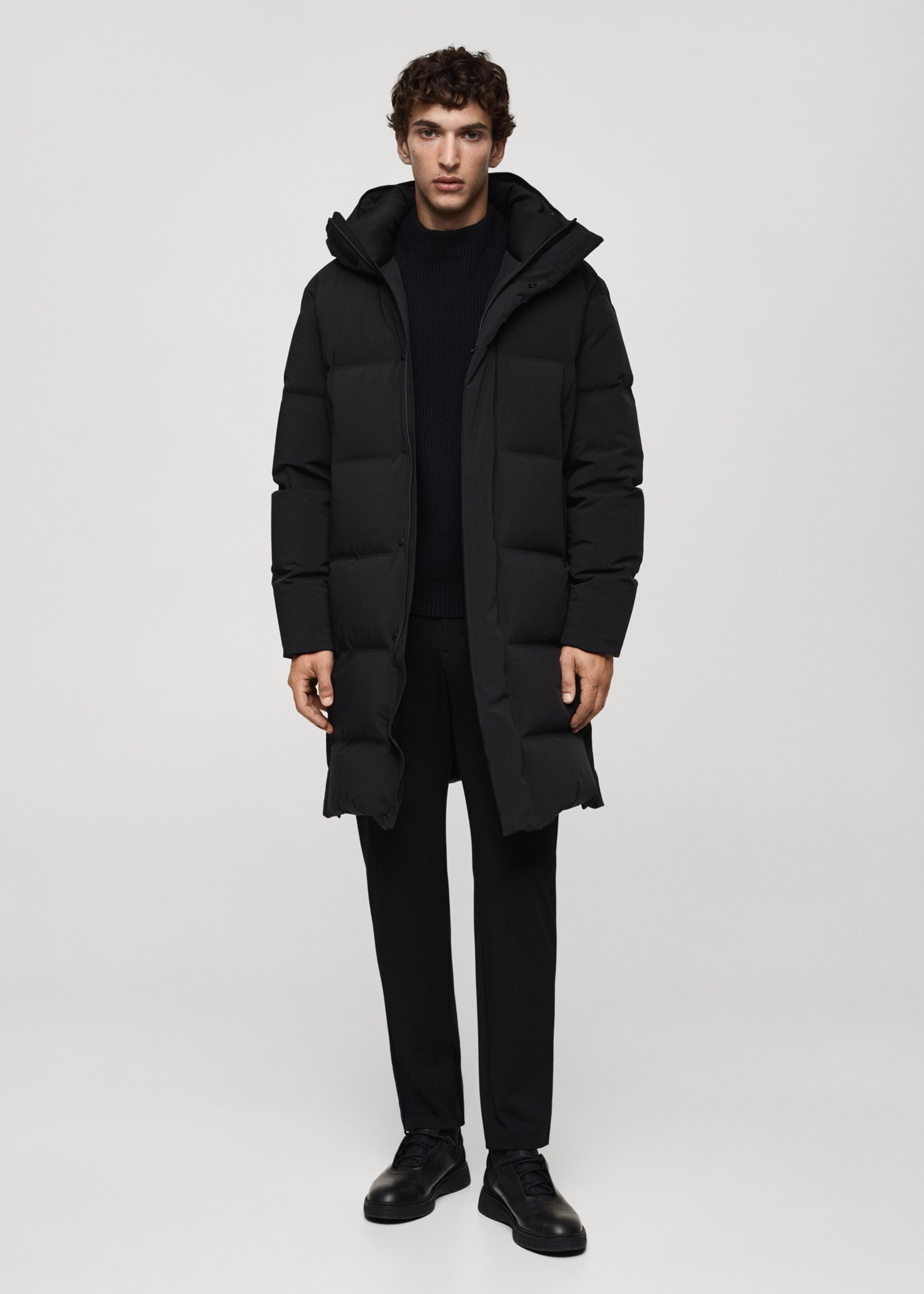 Anorak long imperméable à rembourrage en duvet et plumes - Plan général, Noir. Ref: 77089226-00.