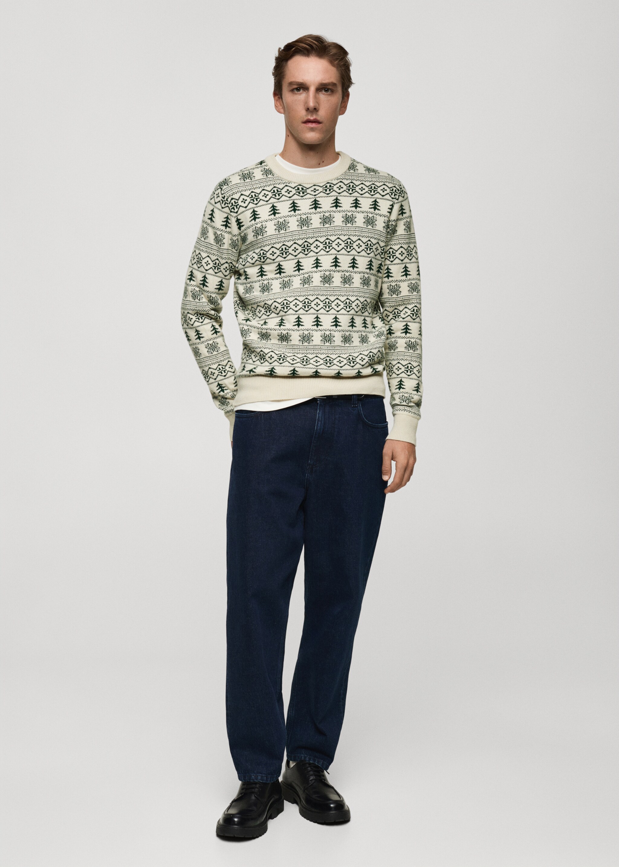 Christmas-print knitted sweater - General plane, Off White. Ref: 77089233-00.
