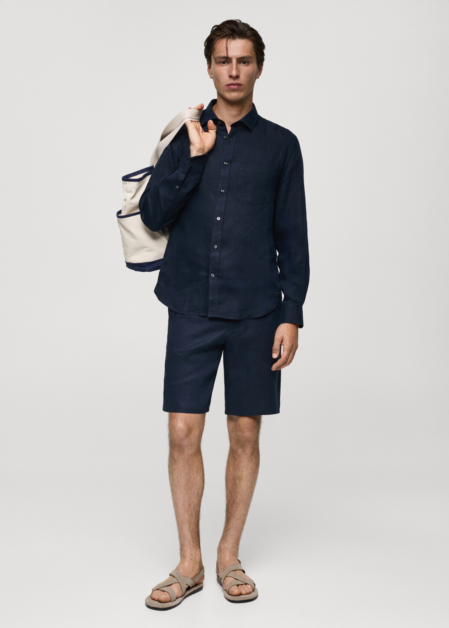 Slim fit bermude od 100 % lana - Opći prikaz