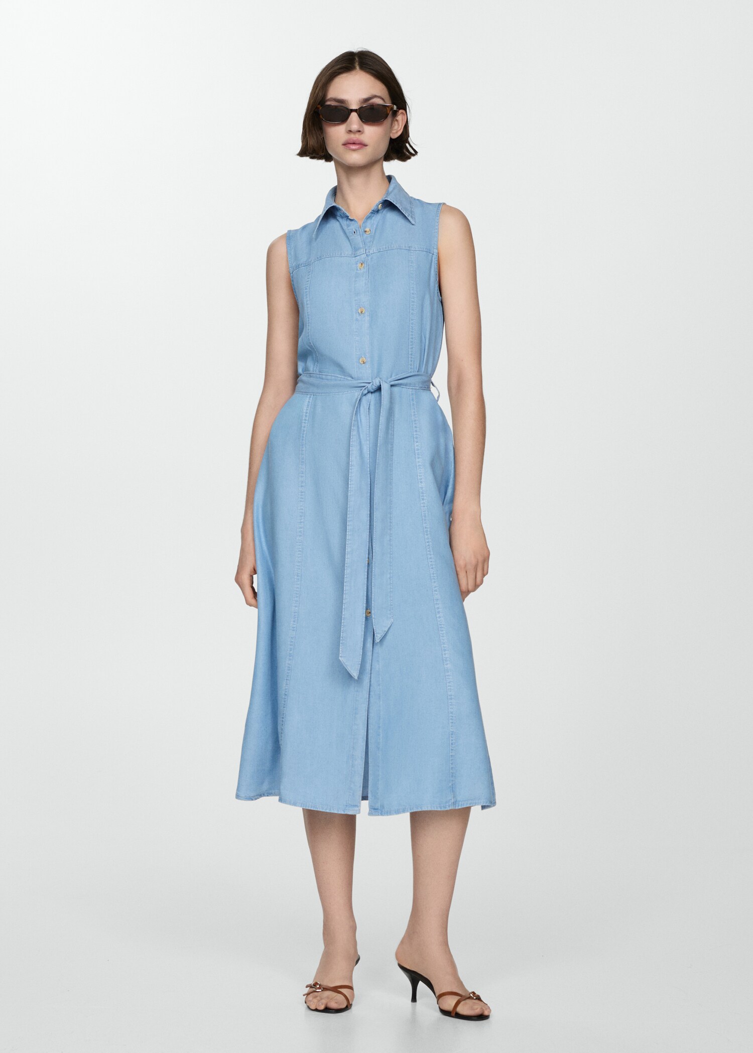 Lyocell shirt dress with bow - General plane