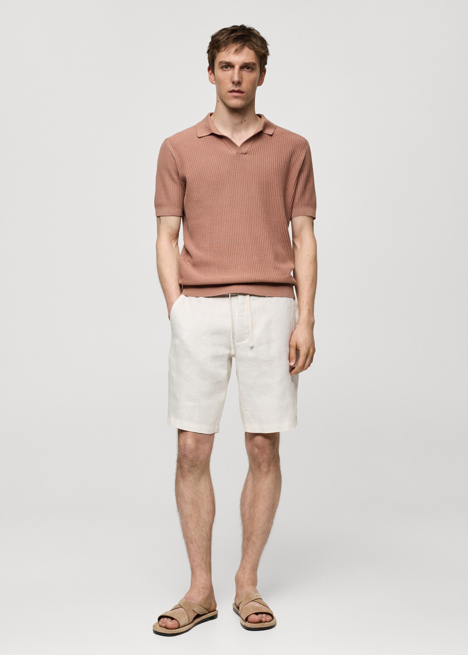 100% linen bermuda shorts with drawstring - General plane