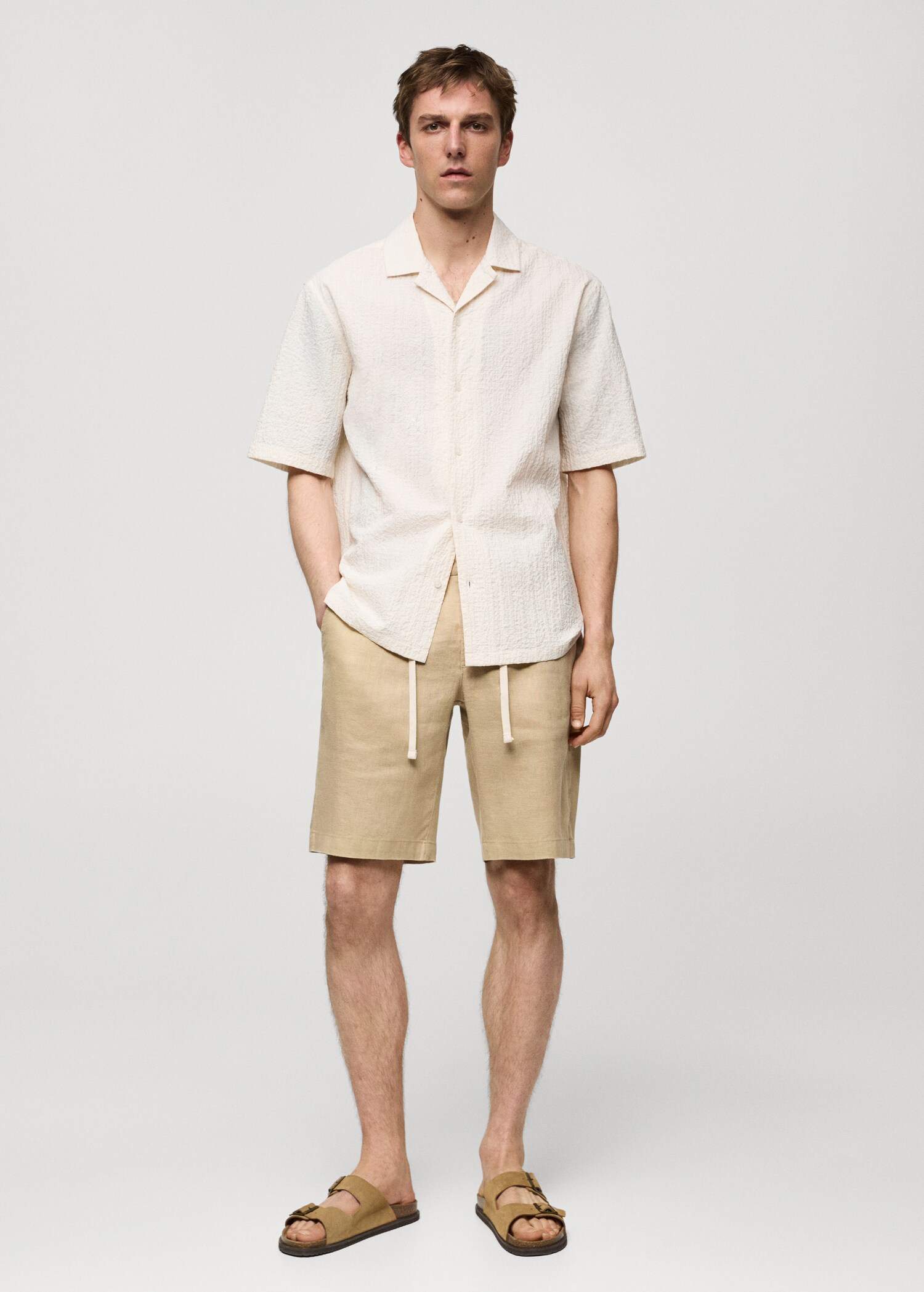 100% linen bermuda shorts with drawstring - General plane