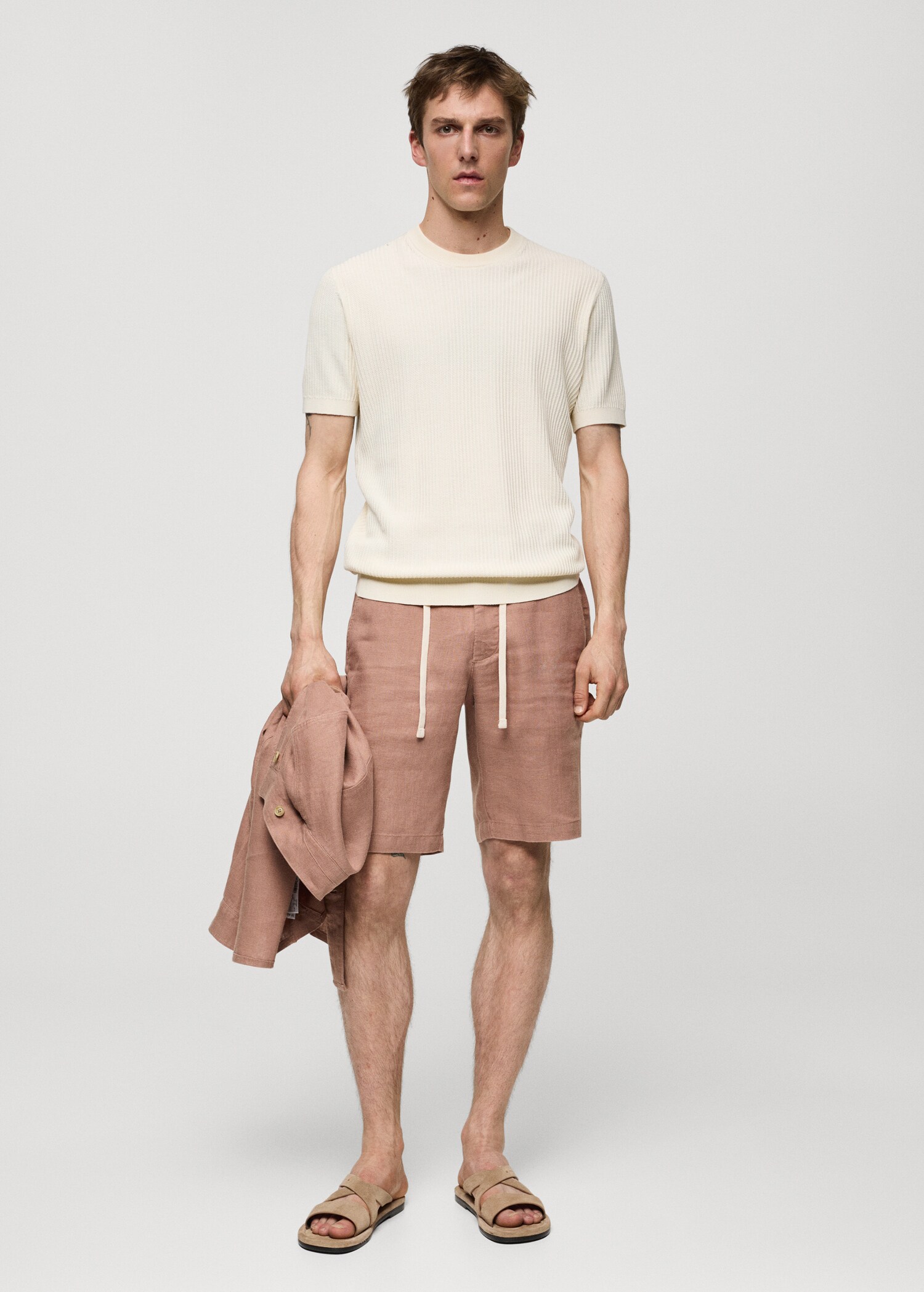 100% linen bermuda shorts with drawstring - General plane